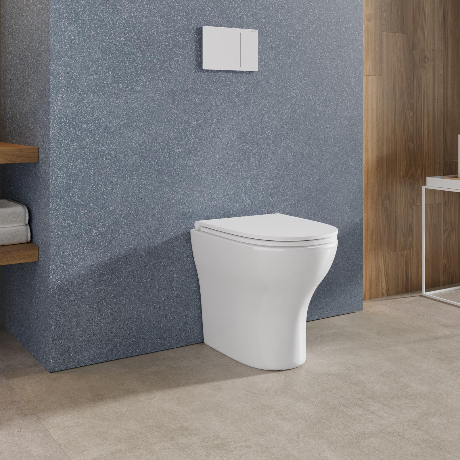 Vaso filomuro rimless in ceramica bianco con sedile copriwc slim