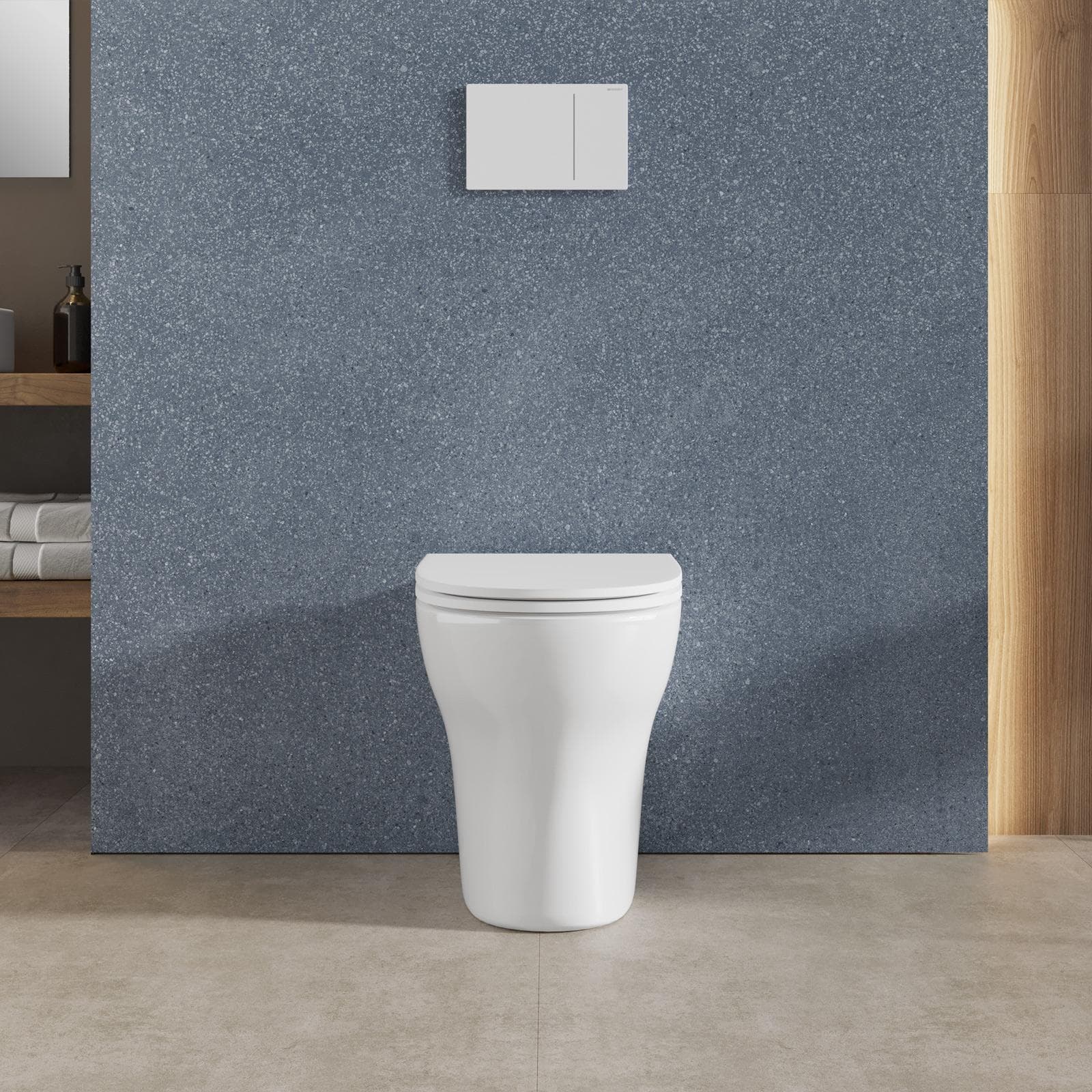 Vaso filomuro rimless in ceramica bianco con sedile copriwc slim
