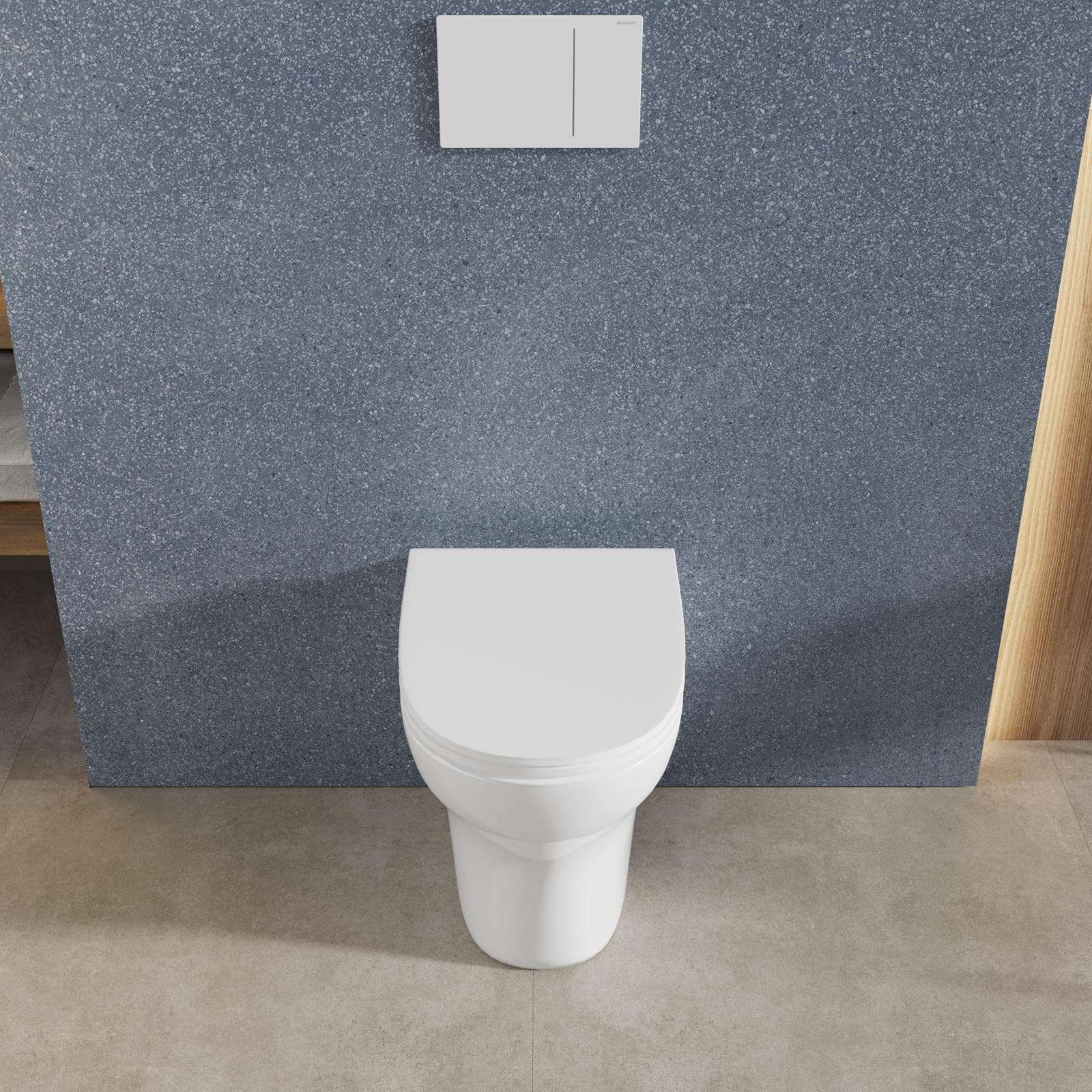 Vaso filomuro rimless in ceramica bianco con sedile copriwc slim