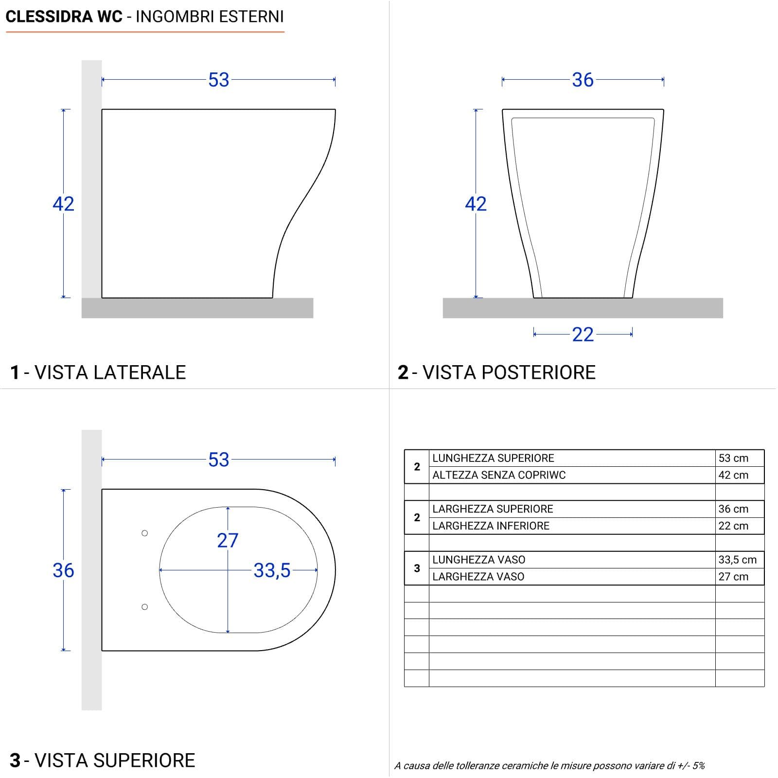 Vaso filomuro sedile SoftClose bianco lucido - Clessidra