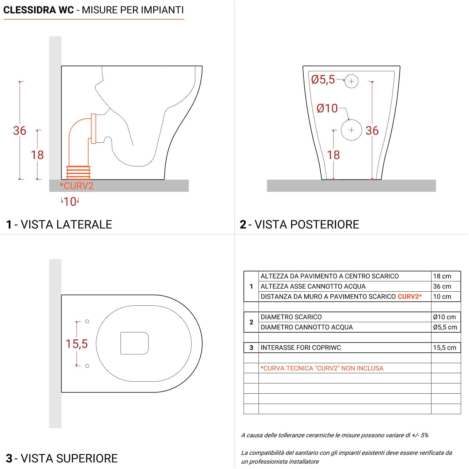 Vaso filomuro sedile SoftClose bianco lucido - Clessidra