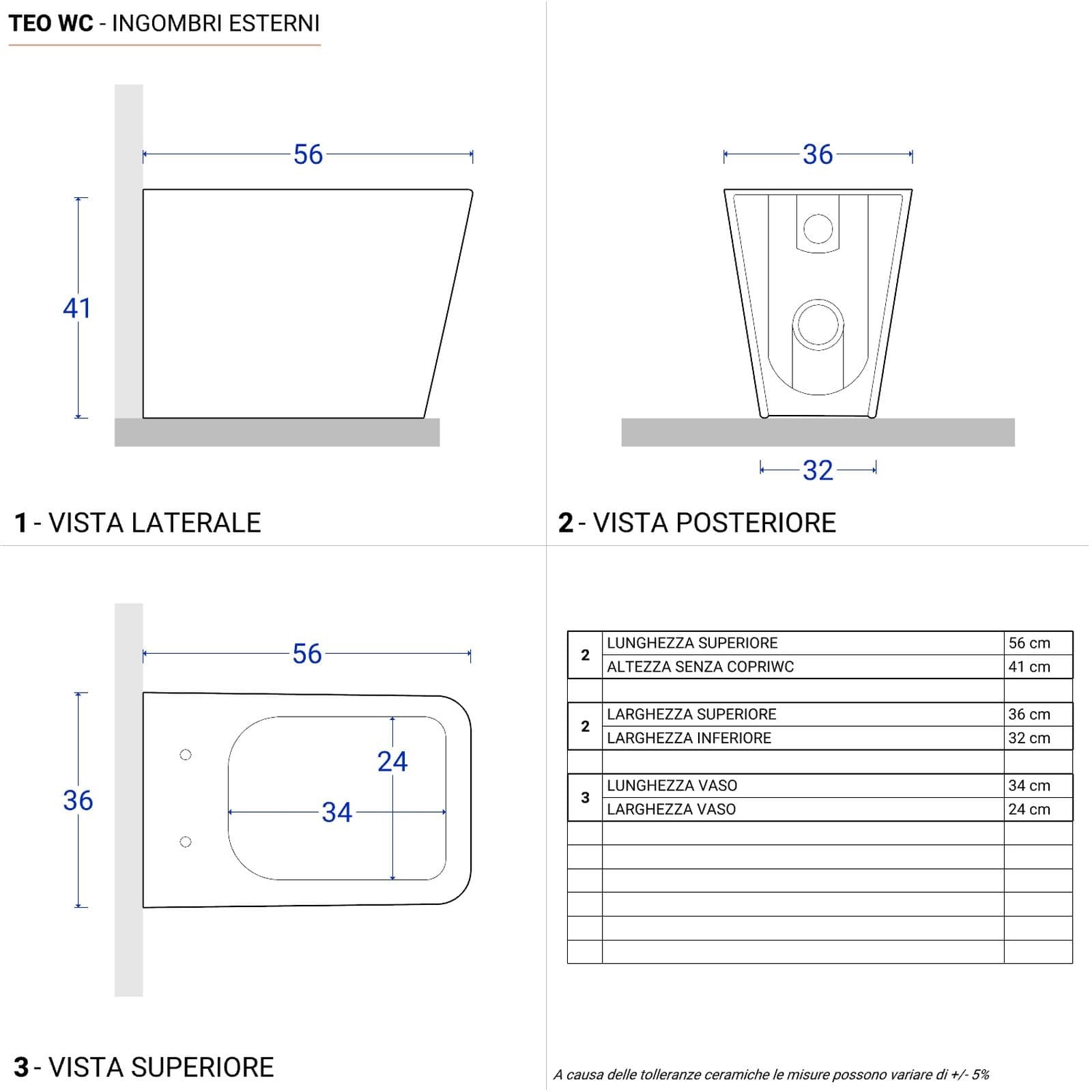 Vaso filomuro rimless sedile SoftClose bianco lucido - Teo