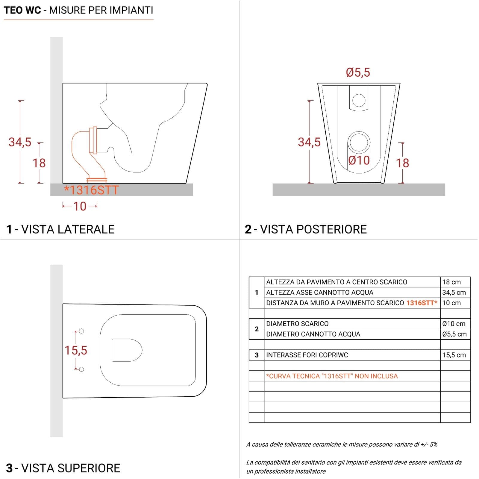 Vaso filomuro rimless sedile SoftClose bianco lucido - Teo