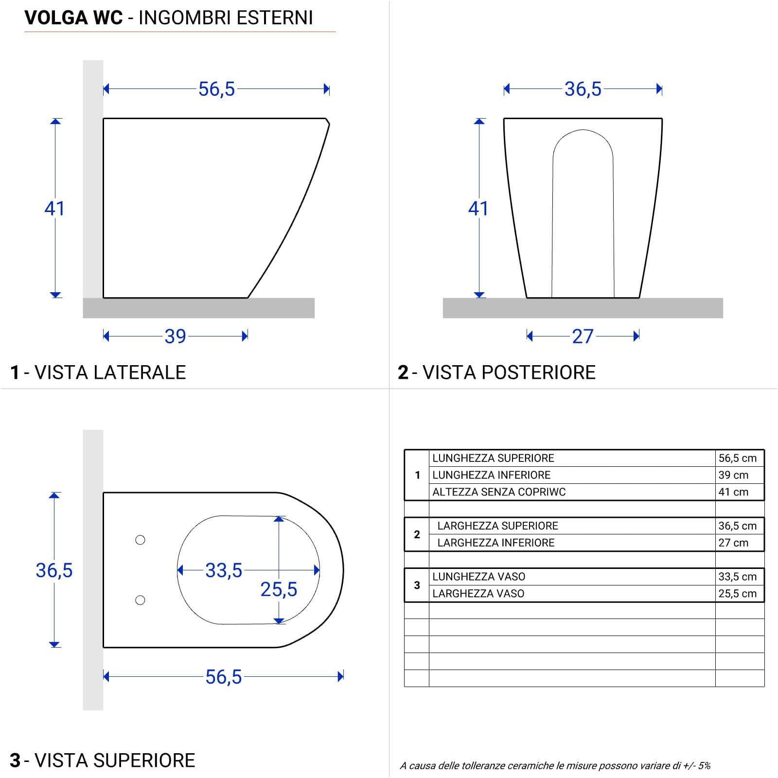 Vaso filomuro in ceramica con sedile in termoindurente SoftClose - Volga
