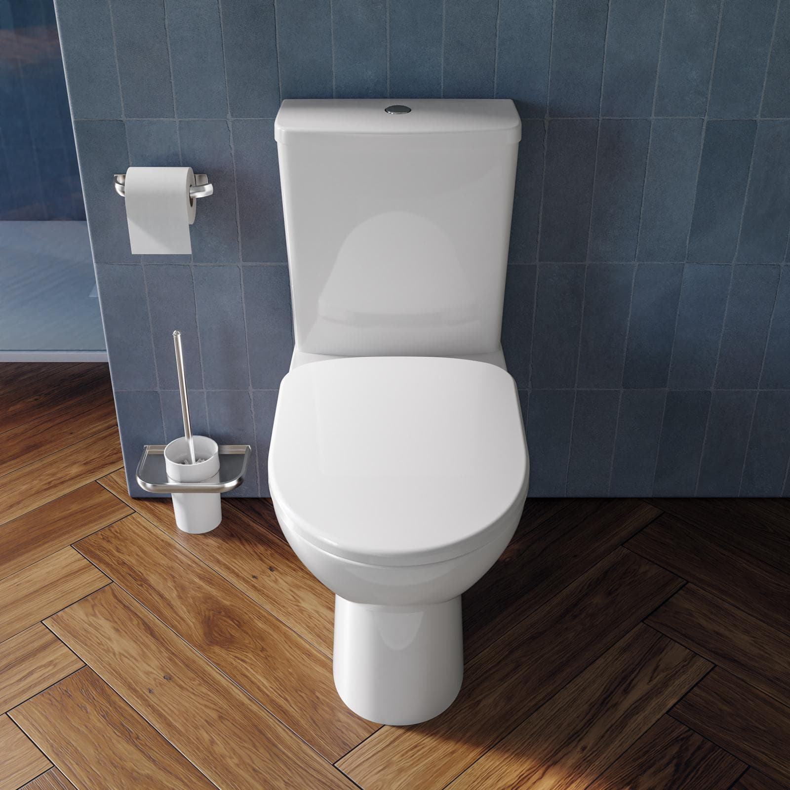 Vaso monoblocco a cacciata scarico orizzontale allaccio inferiore cerniere inox Serie Selnova Square - Geberit