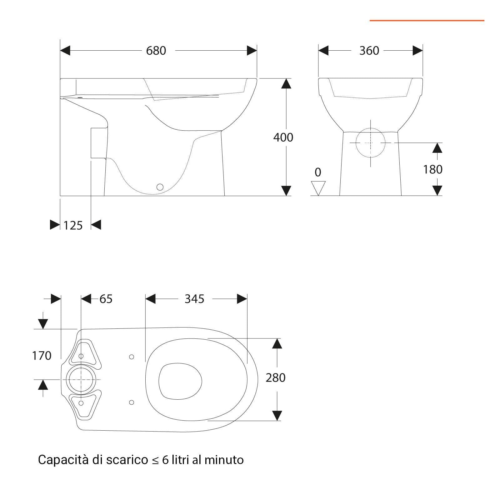 Vaso monoblocco a cacciata scarico orizzontale allaccio inferiore cerniere inox Serie Selnova Square - Geberit