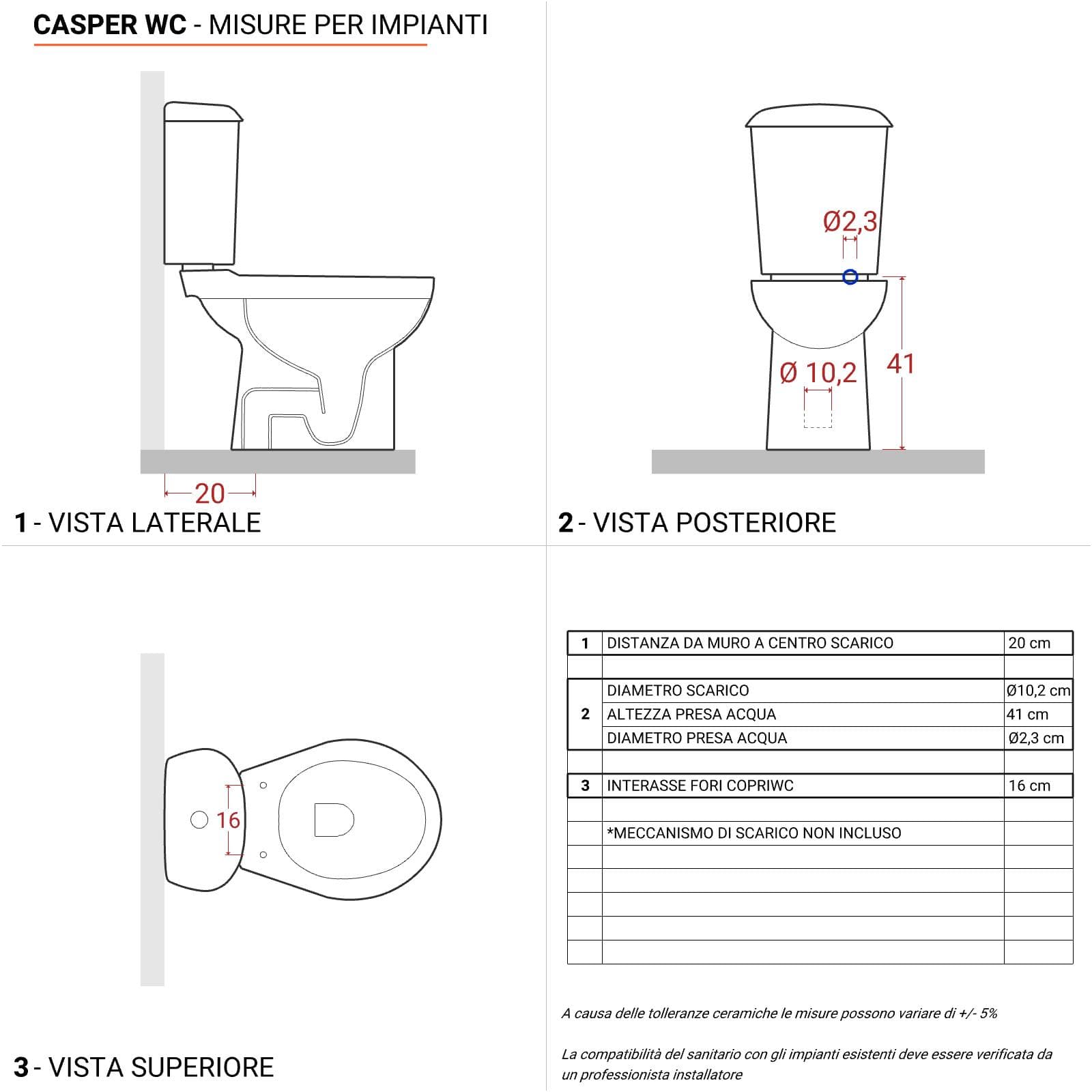 Vaso monoblocco con scarico a terra e sedile softclose bianco - Casper
