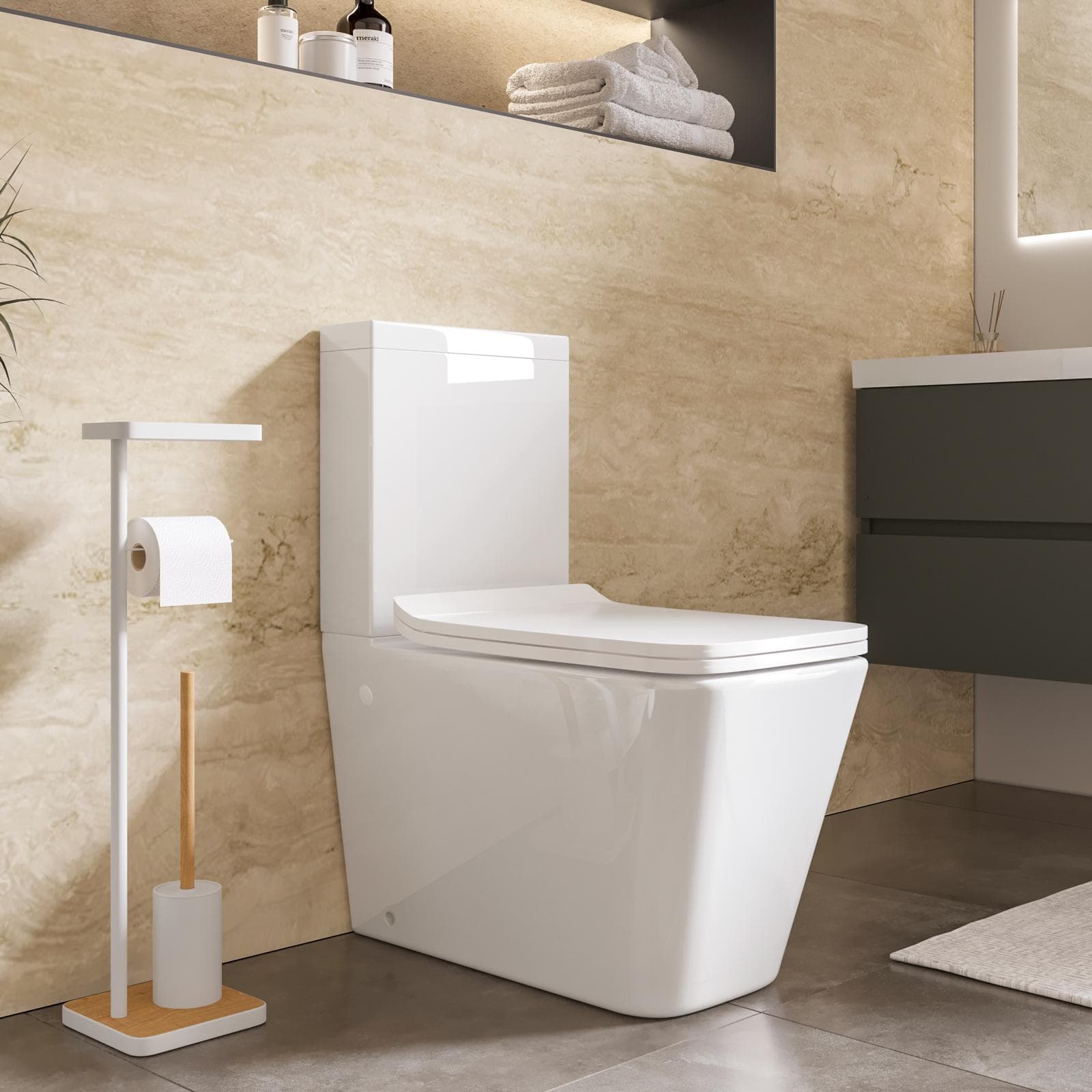 Vaso monoblocco rimless in ceramica bianco con copriwc softclose - Lena