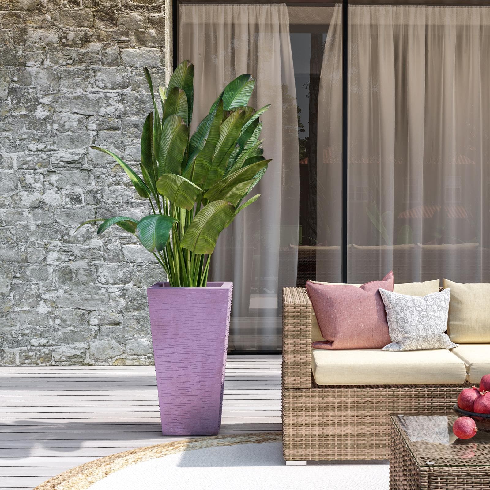 Vaso da esterno rustico 66 h tutta capienza in polietilene glicine - Allicy