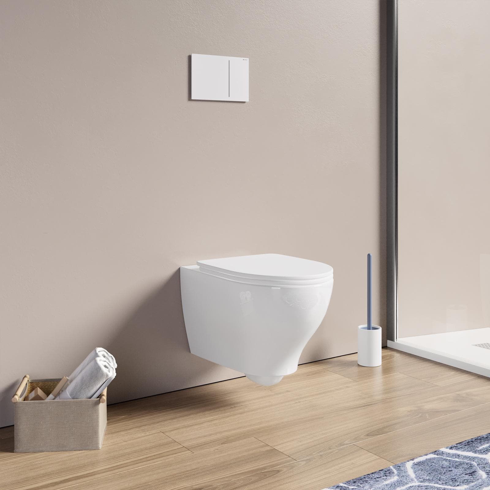 Vaso singolo in ceramica sospeso Pratica Azzurra completo di copri-wc avvolgente