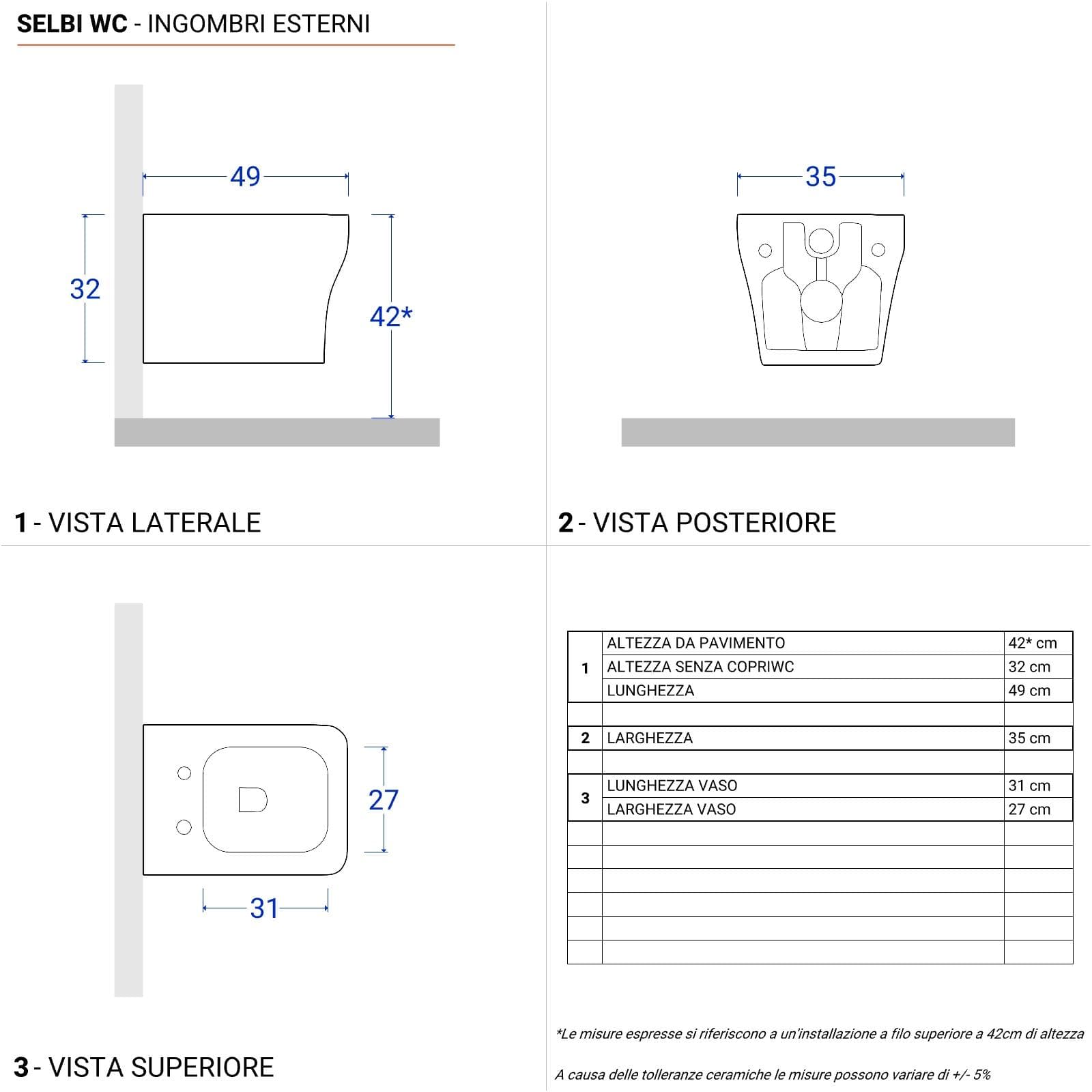 Vaso sospaso in ceramica rimless con sedile softclose - Selbi