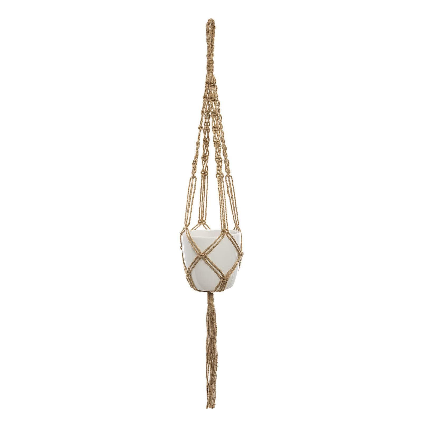 Vaso sospeso 74h cm in ceramica bianco e juta naturale