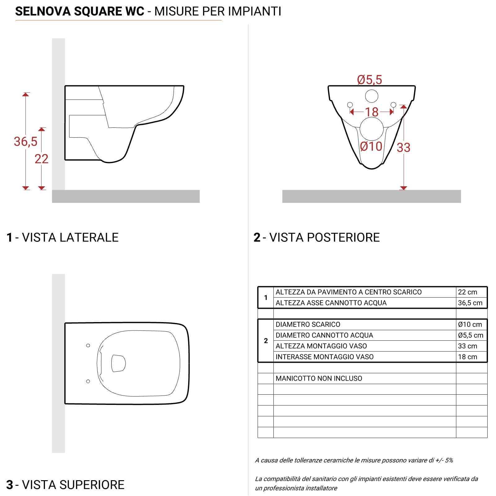 Vaso sospeso a cacciata rimfree sedile Soft Close Serie Selnova Square - Geberit
