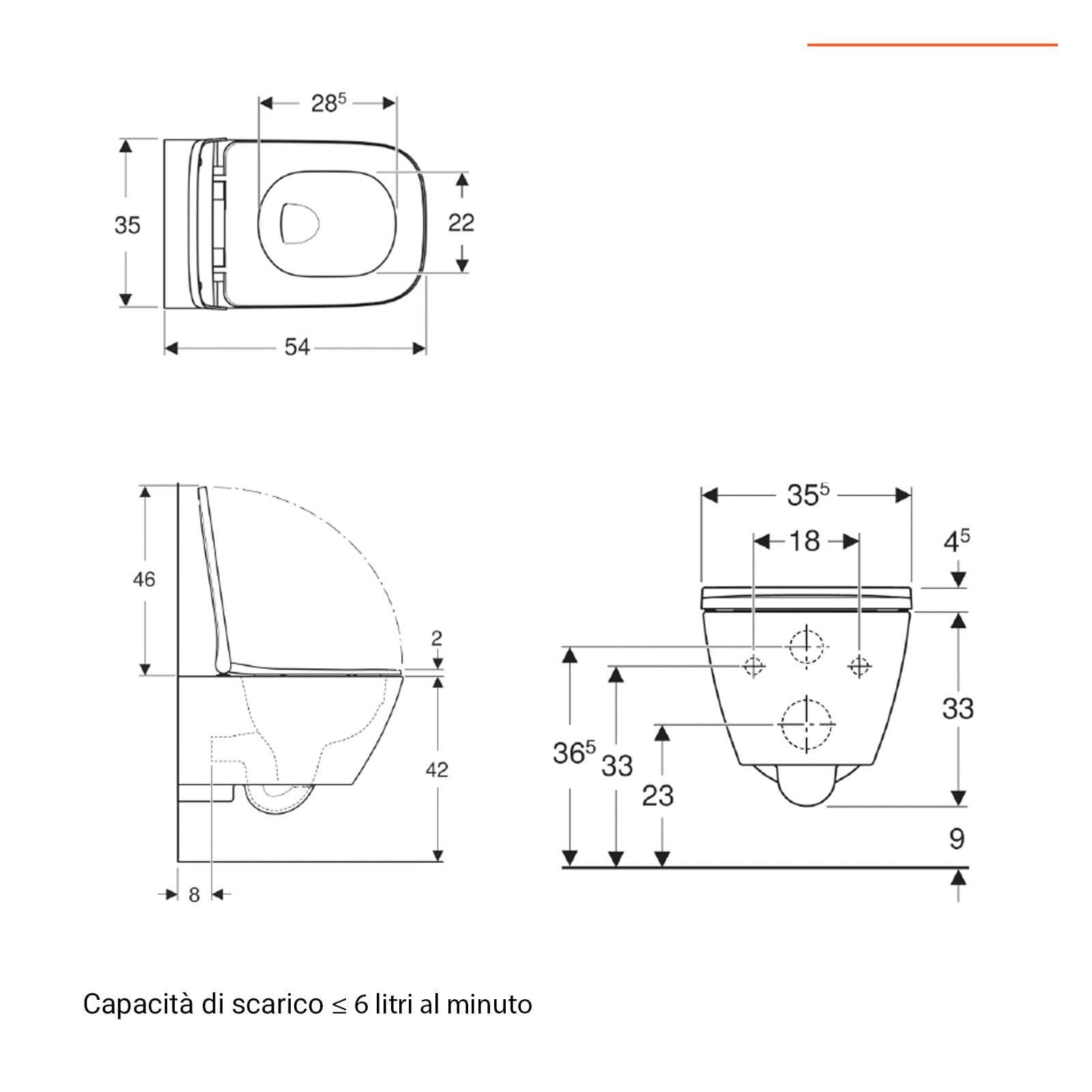 Vaso sospeso a cacciata rimfree sedile SoftClose Serie Smyle Square - Geberit