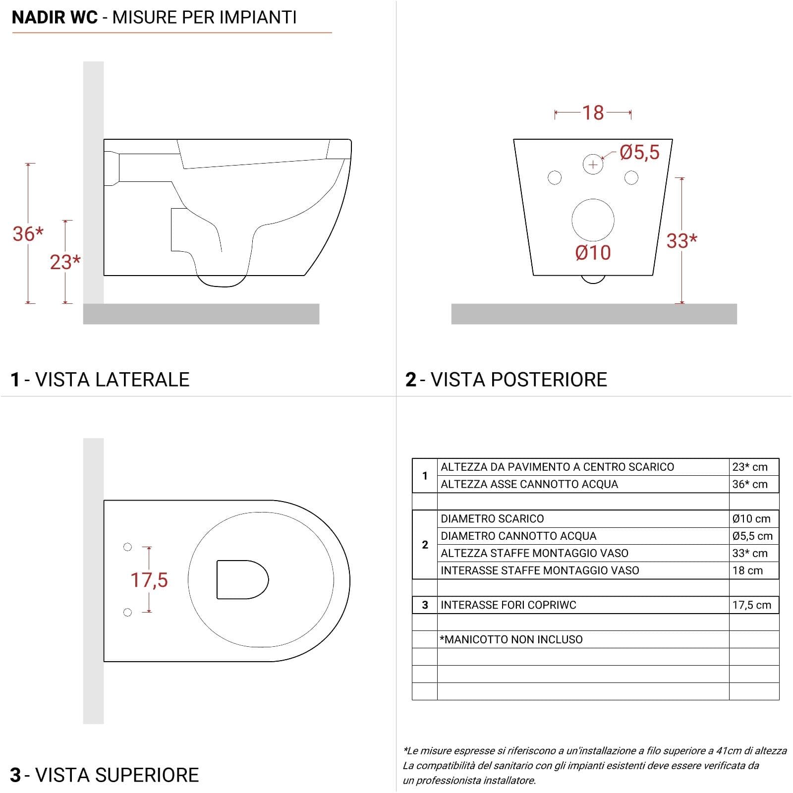 Vaso sospeso a risparmio idrico sedile SoftClose bianco opaco - Nadir