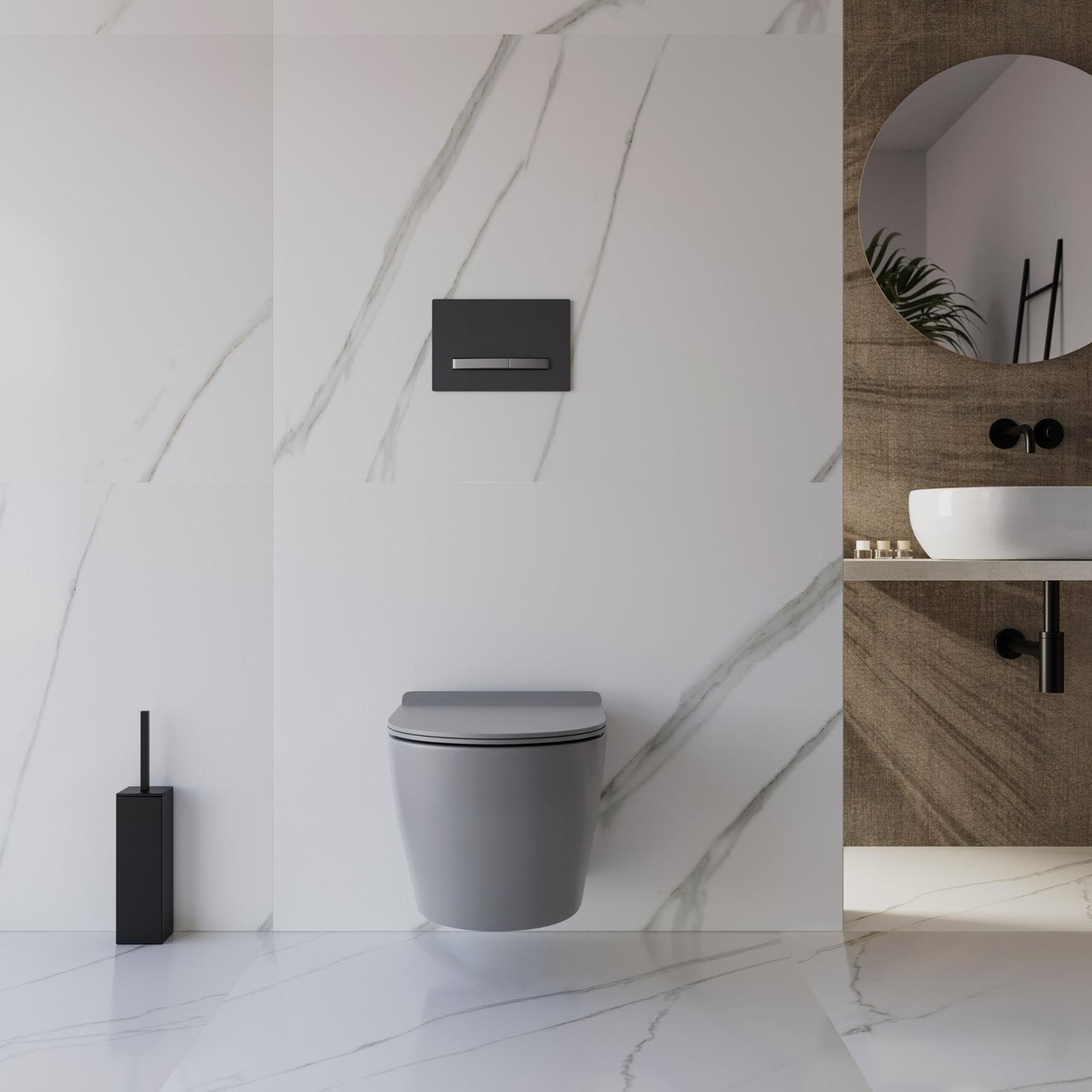 Vaso sospeso a risparmio idrico sedile SoftClose grigio opaco - Nadir