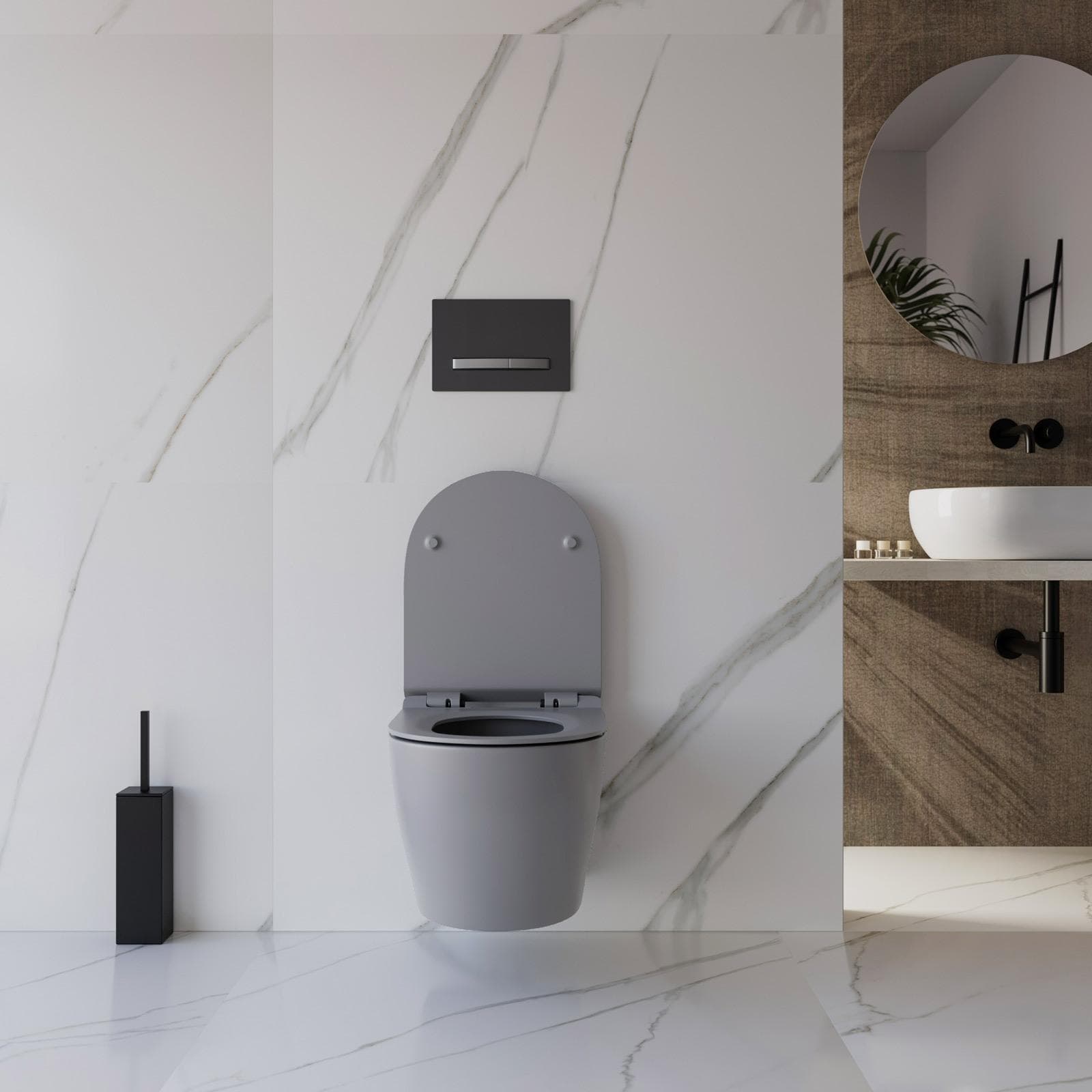 Vaso sospeso a risparmio idrico sedile SoftClose grigio opaco - Nadir