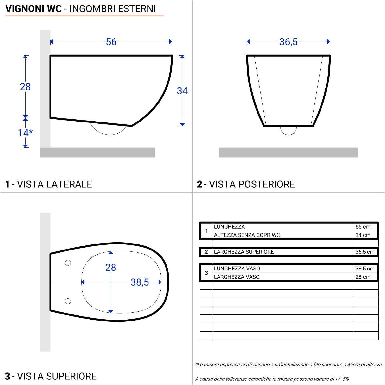 Vaso sospeso colorato + sedile 56 cm color antracite - Vignoni di Simas