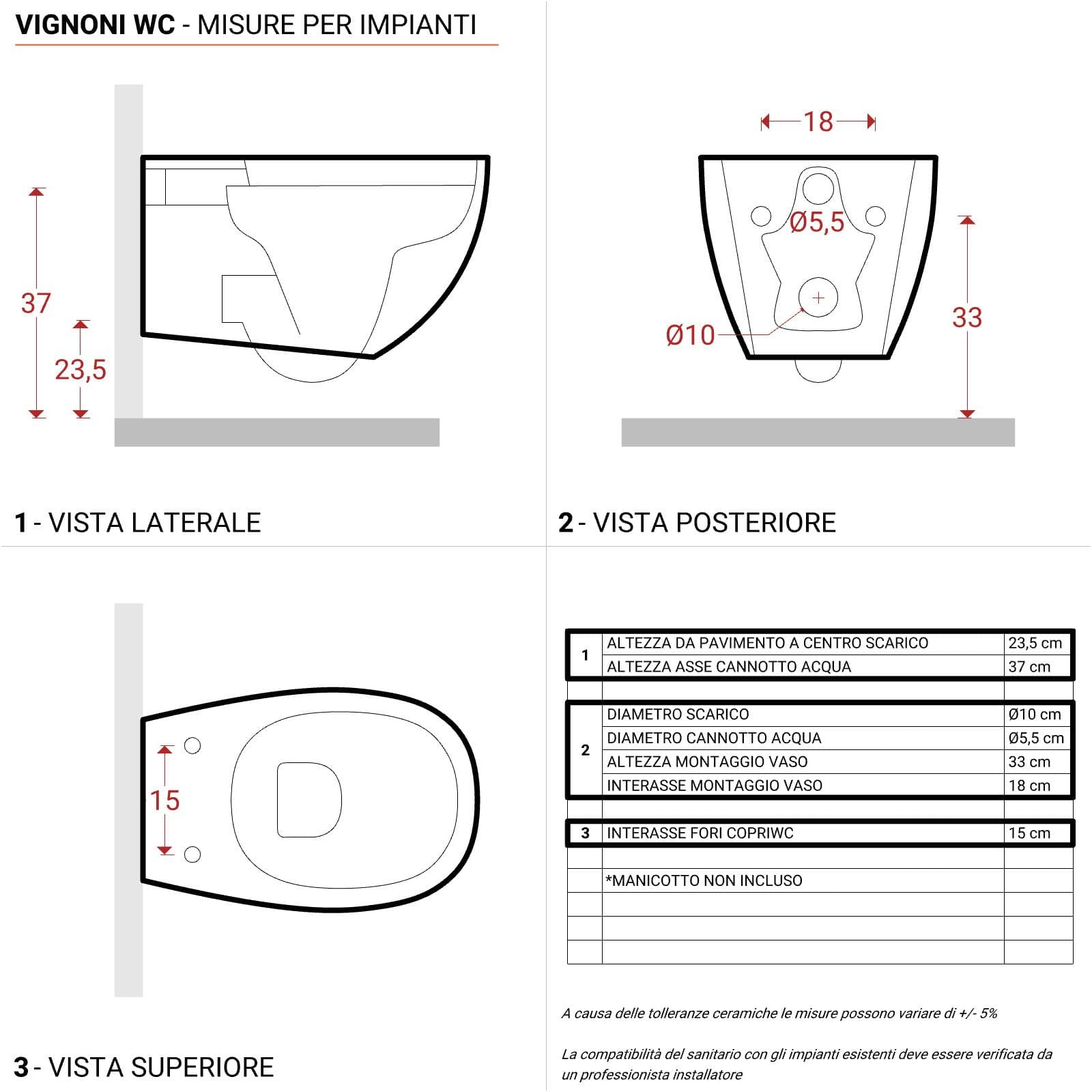 Vaso sospeso colorato + sedile 56 cm color antracite - Vignoni di Simas