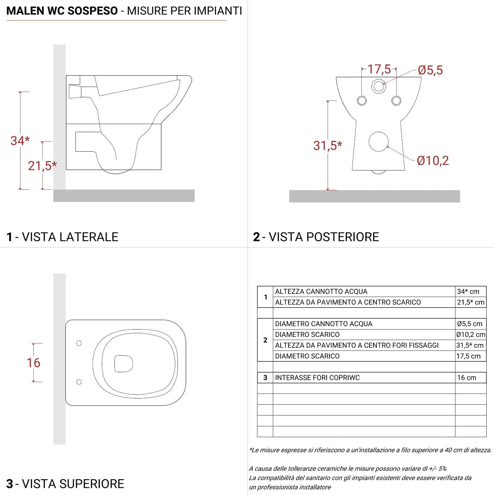 Vaso sospeso e sedile softclose bianco - Malen