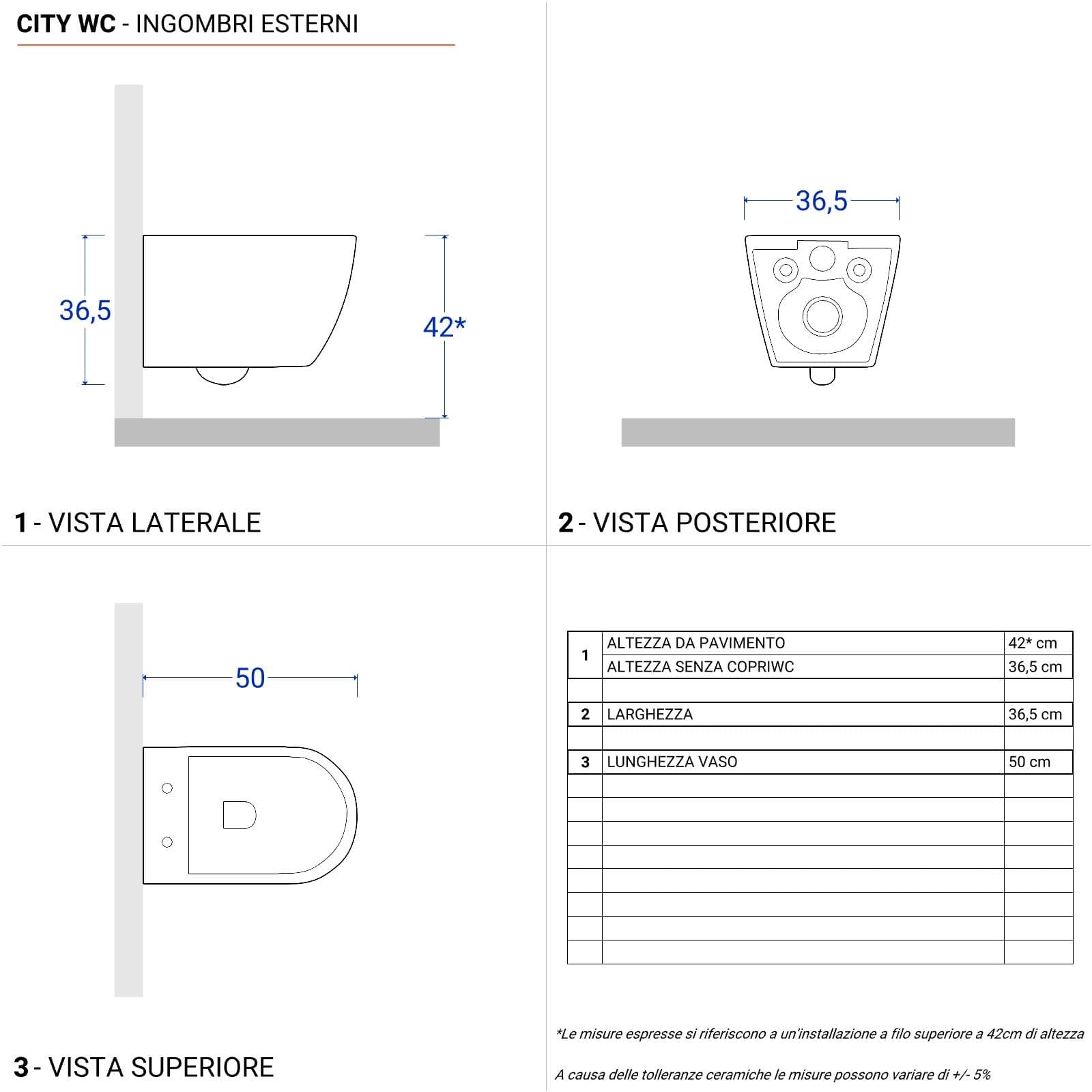 Vaso sospeso in ceramica rimless con copriwc slim softclose - City