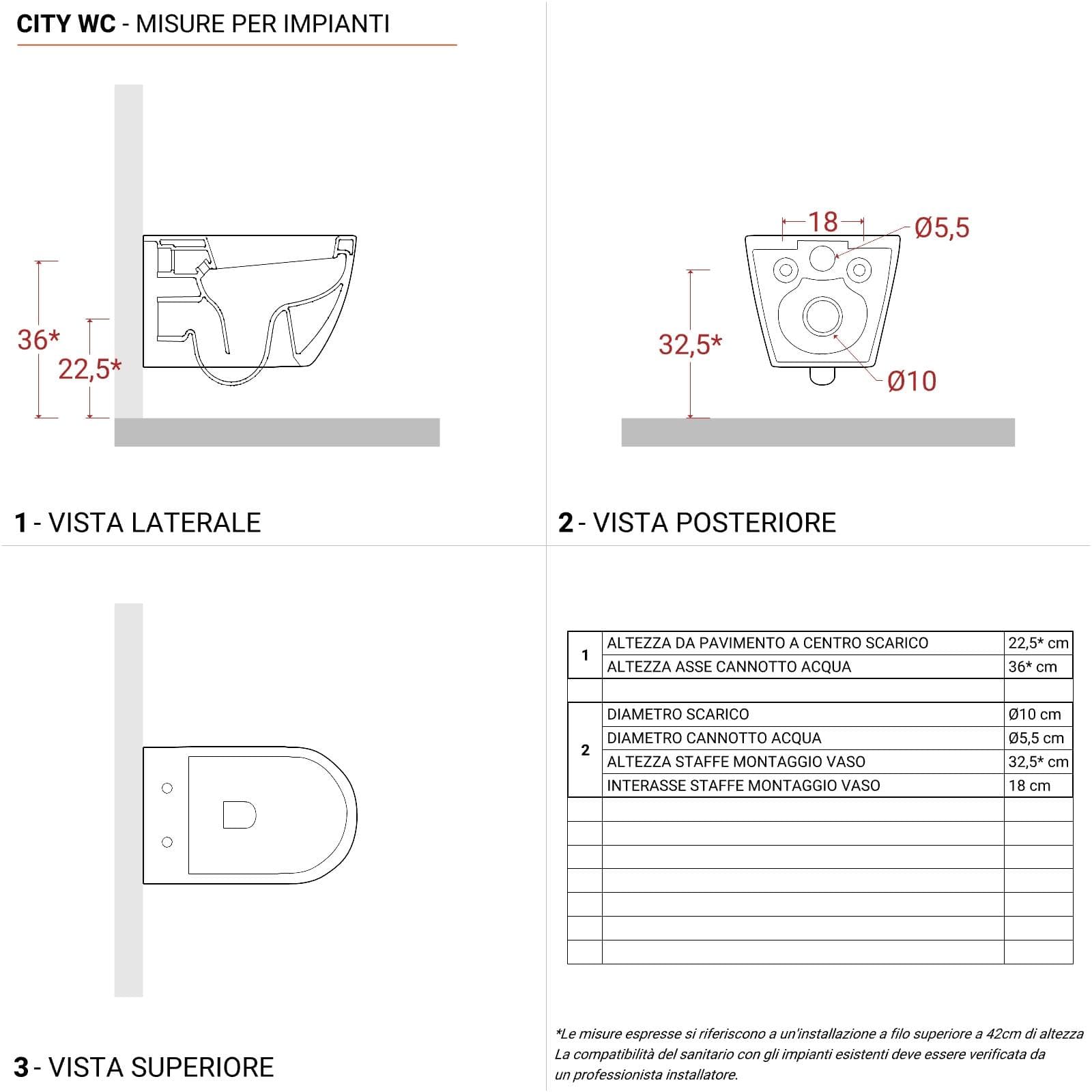 Vaso sospeso in ceramica rimless con copriwc slim softclose - City