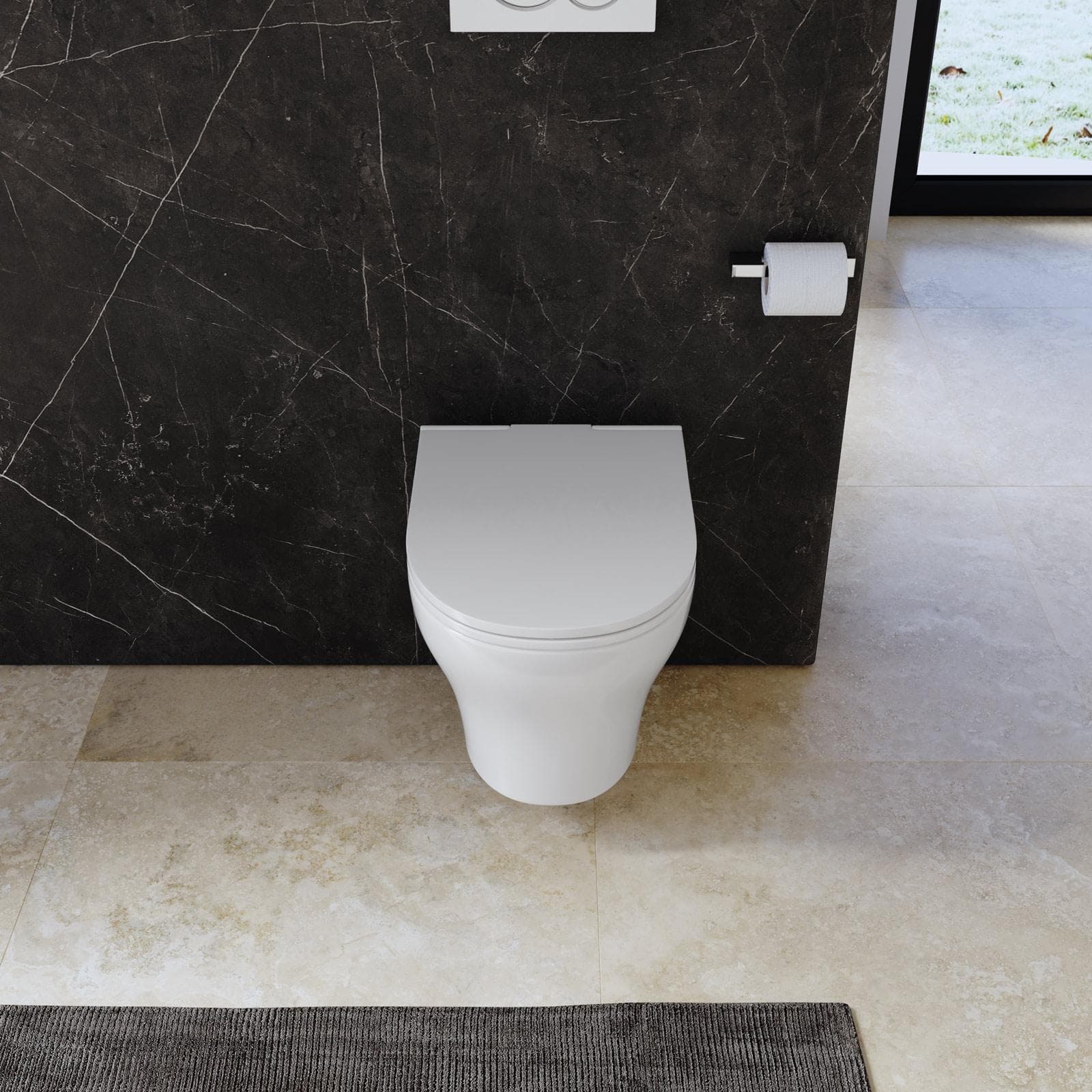 Vaso sospeso in ceramica senza brida con sedile softclose - Zela
