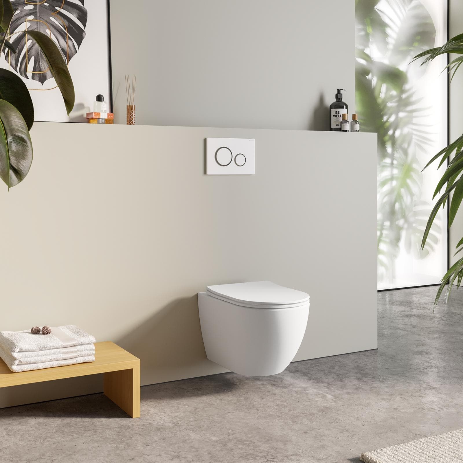 Vaso sospeso con scarico a vortice in cercamica con copriwc bianco opaco - Flitch