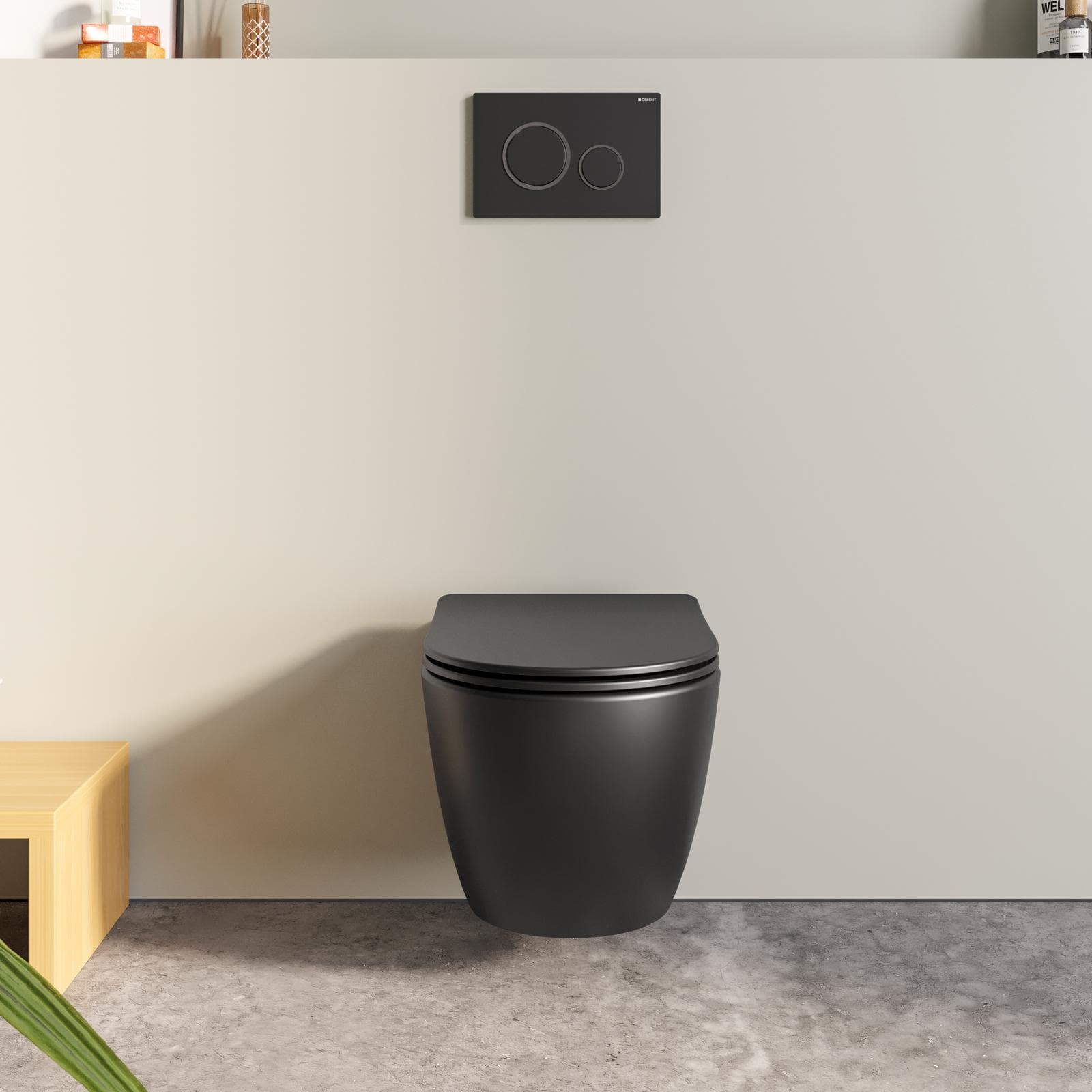 Vaso sospeso con scarico a vortice in cercamica con copriwc nero opaco - Flitch