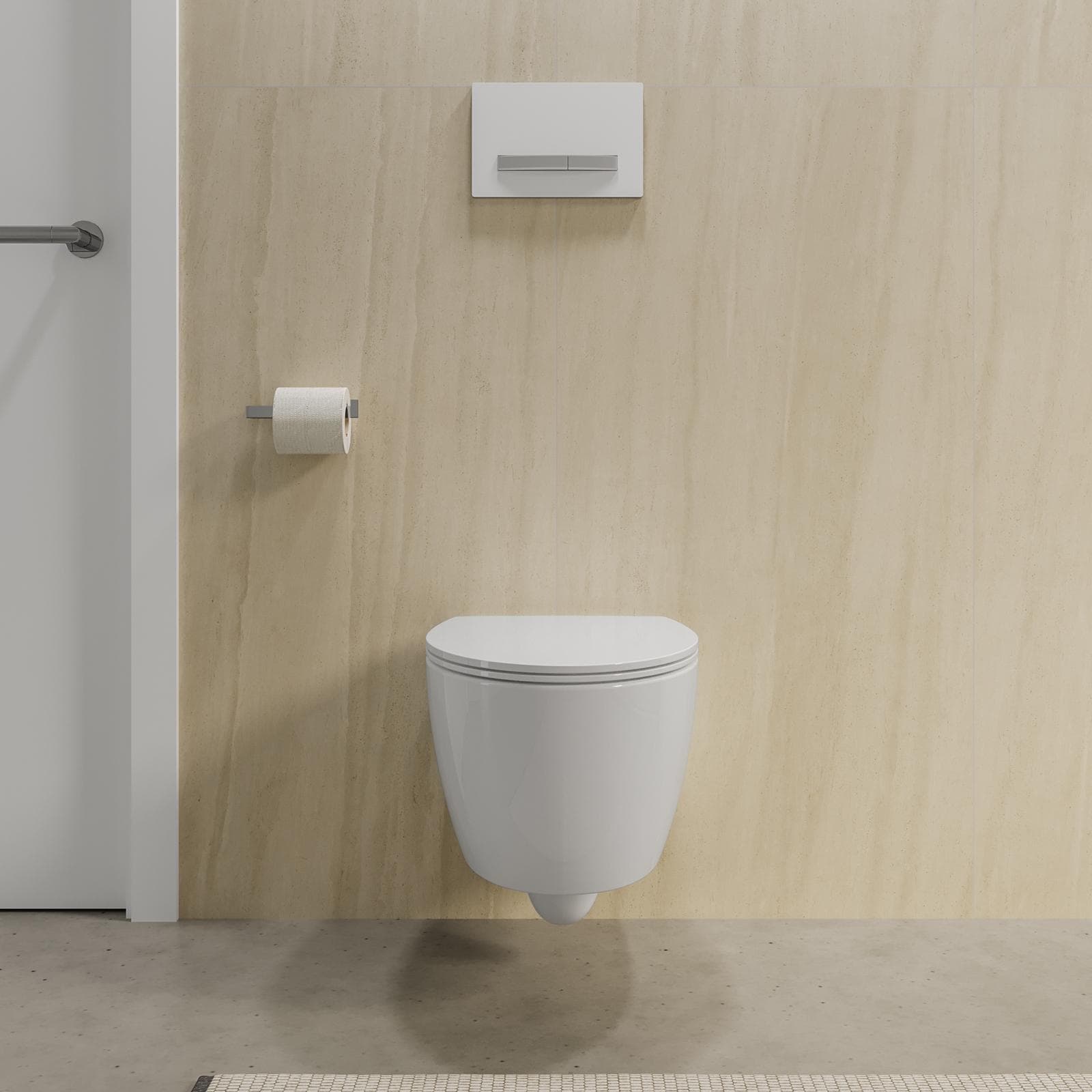 Vaso sospeso in ceramica bianca con sedile softclose slim - LFT Spazio di Simas