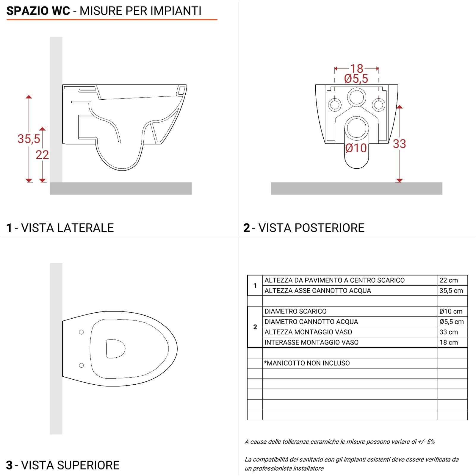 Vaso sospeso in ceramica bianca con sedile softclose slim - LFT Spazio di Simas