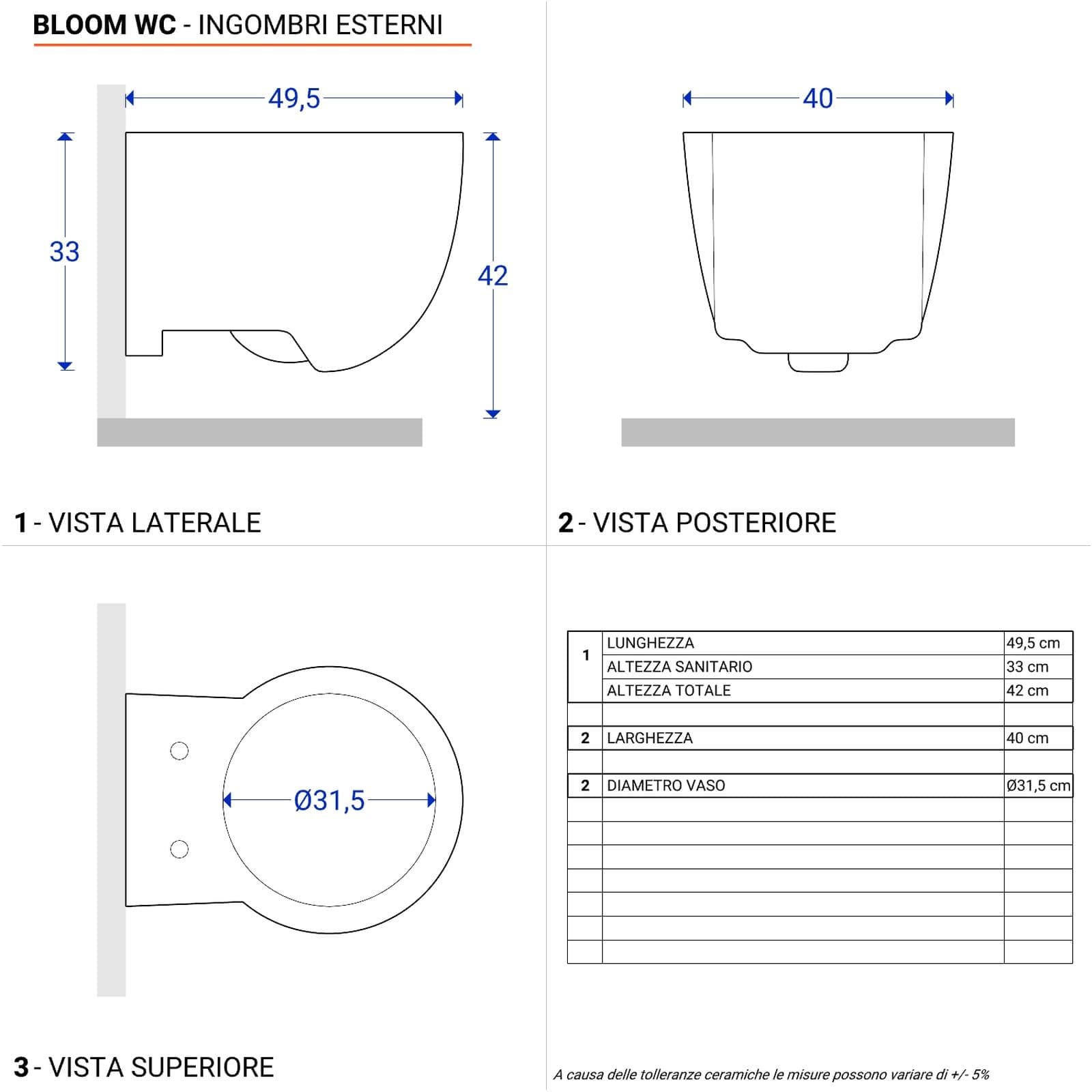 Vaso sospeso salvaspazio ceramica lucida con sedile rallentato - Bloom