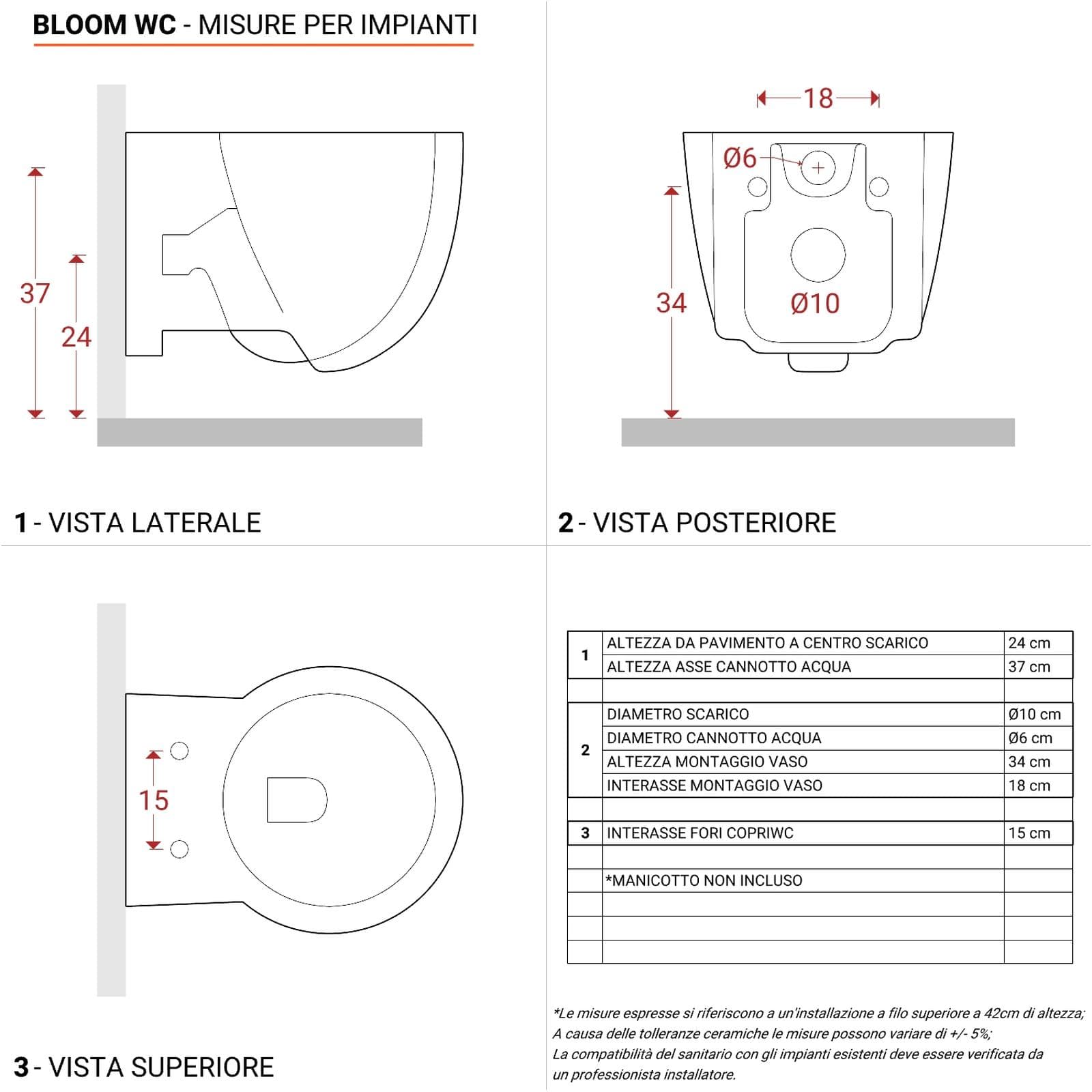 Vaso sospeso salvaspazio ceramica lucida con sedile rallentato - Bloom