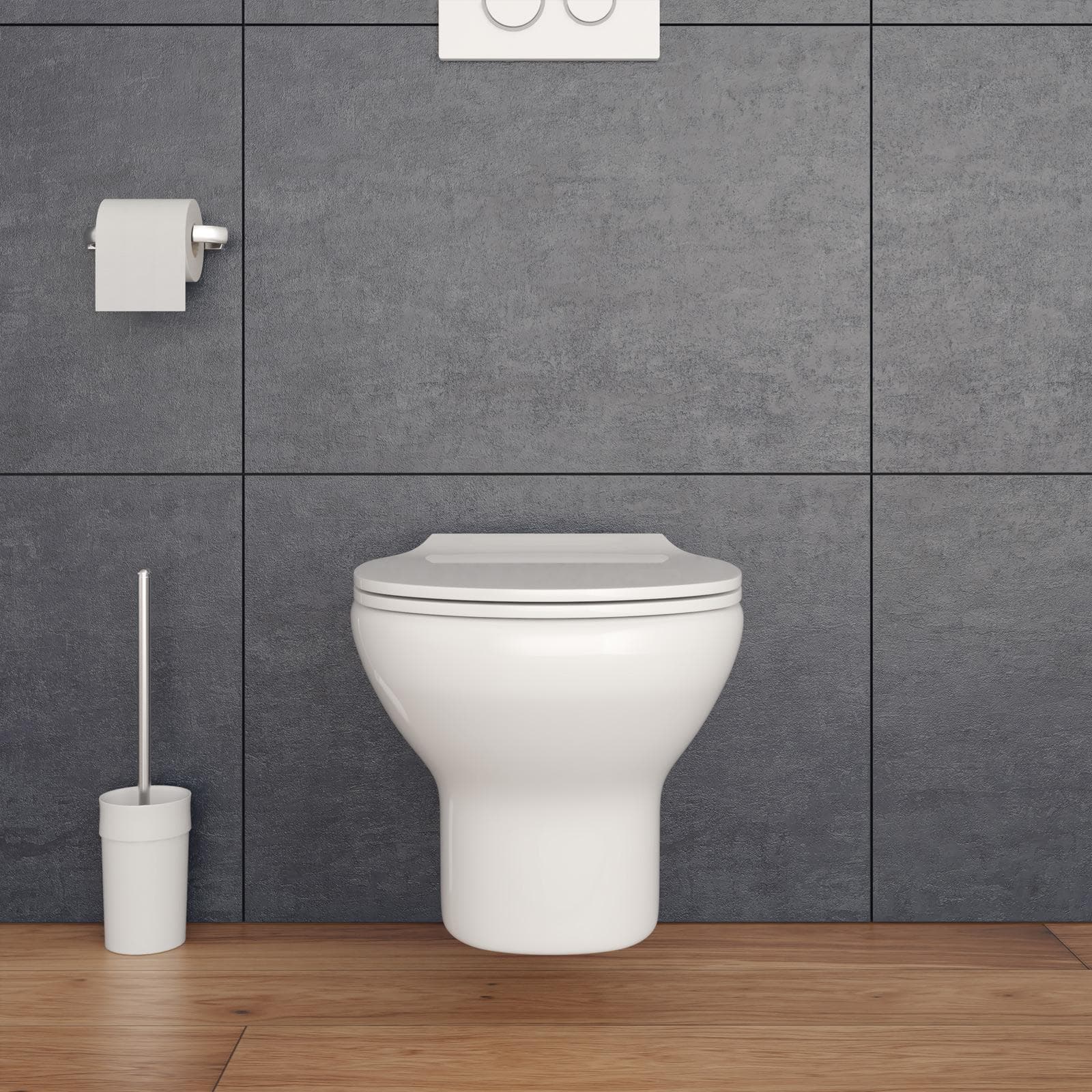 Vaso sospeso senza brida in ceramica con copriwc softclose e kit di fissaggio incluso - Misk