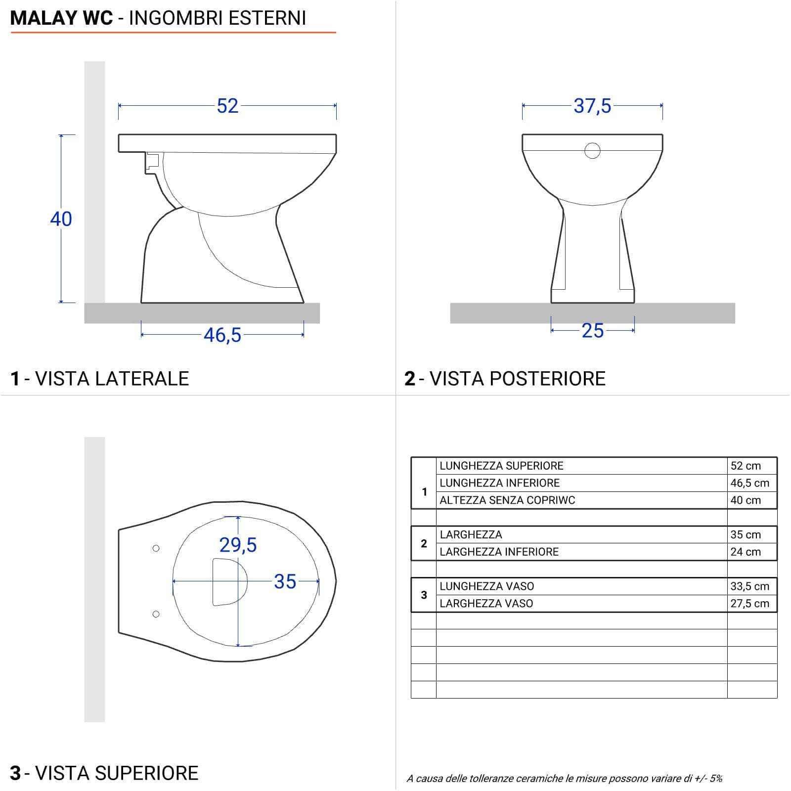 Vaso tradizionale con scarico a terra e sedile bianco - Malay