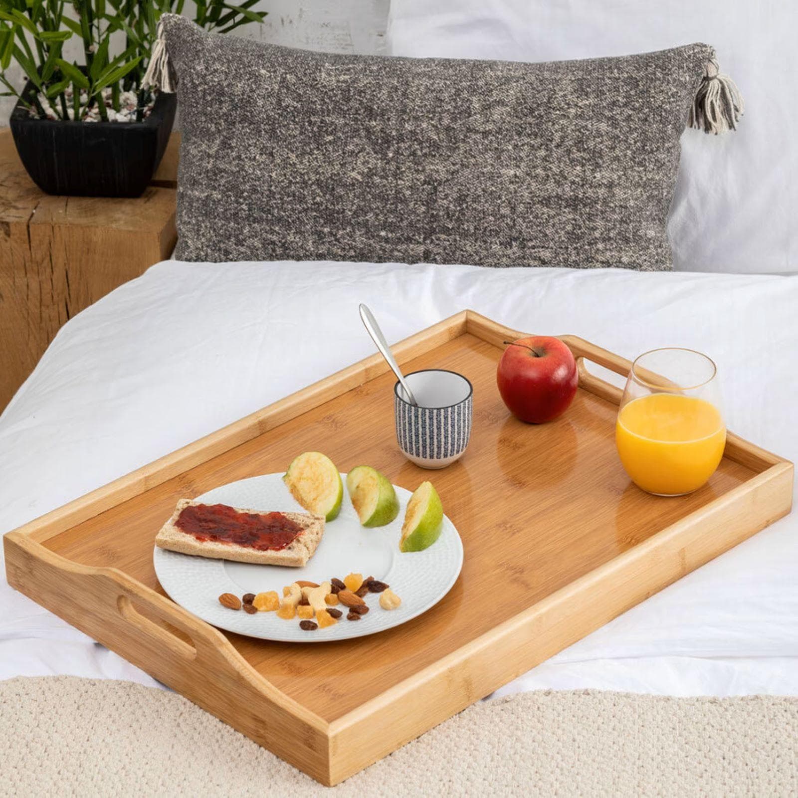 Vassoio 45x30 cm in legno naturale con manici