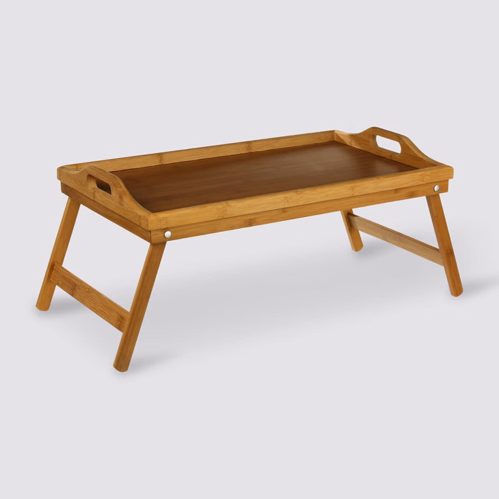 Vassoio da letto 50x30 cm in bambù naturale con manici e gambe pieghevoli