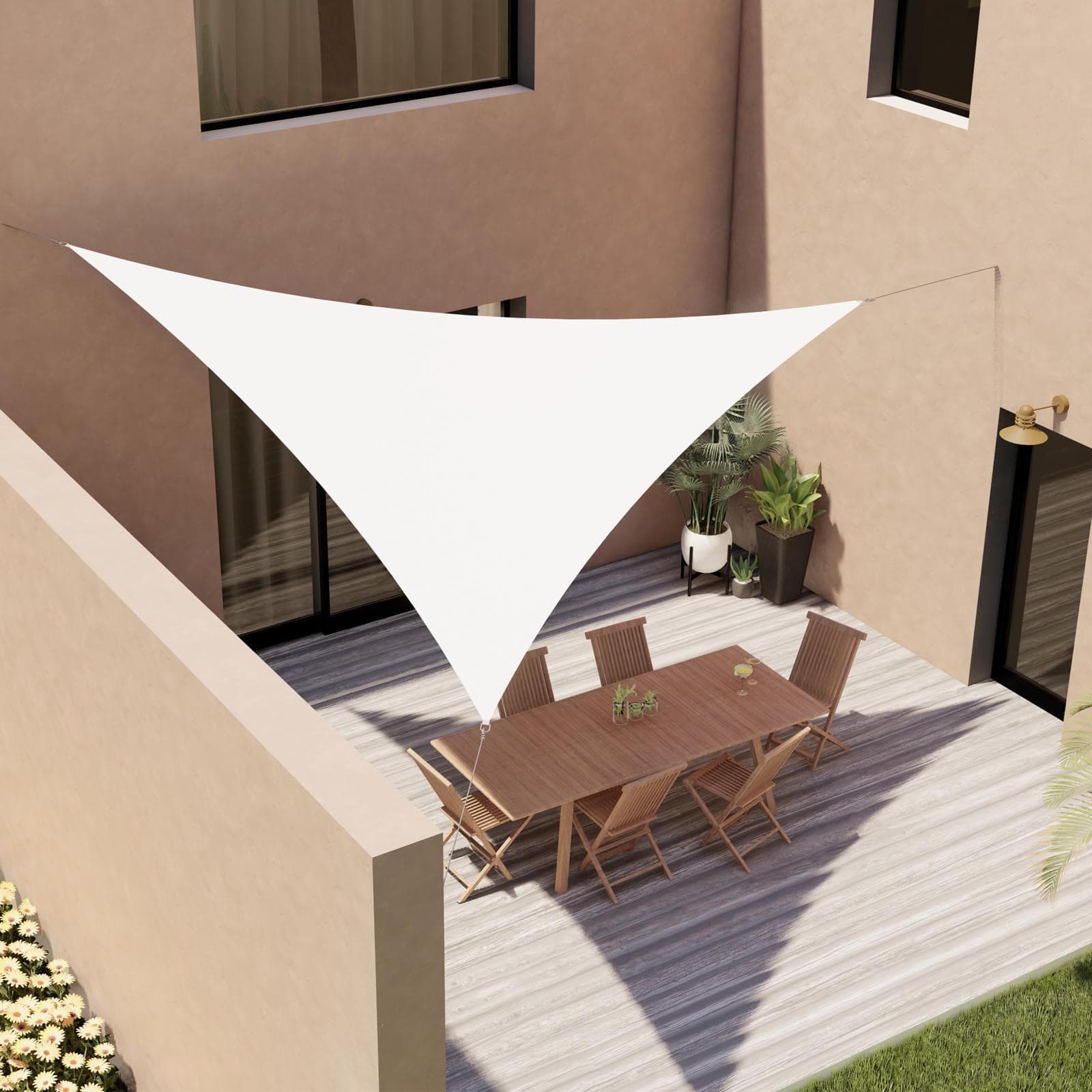 Vela da giardino triangolare 5x5x5 m in poliestere idrorepellente bianco 180 gr - Solaris