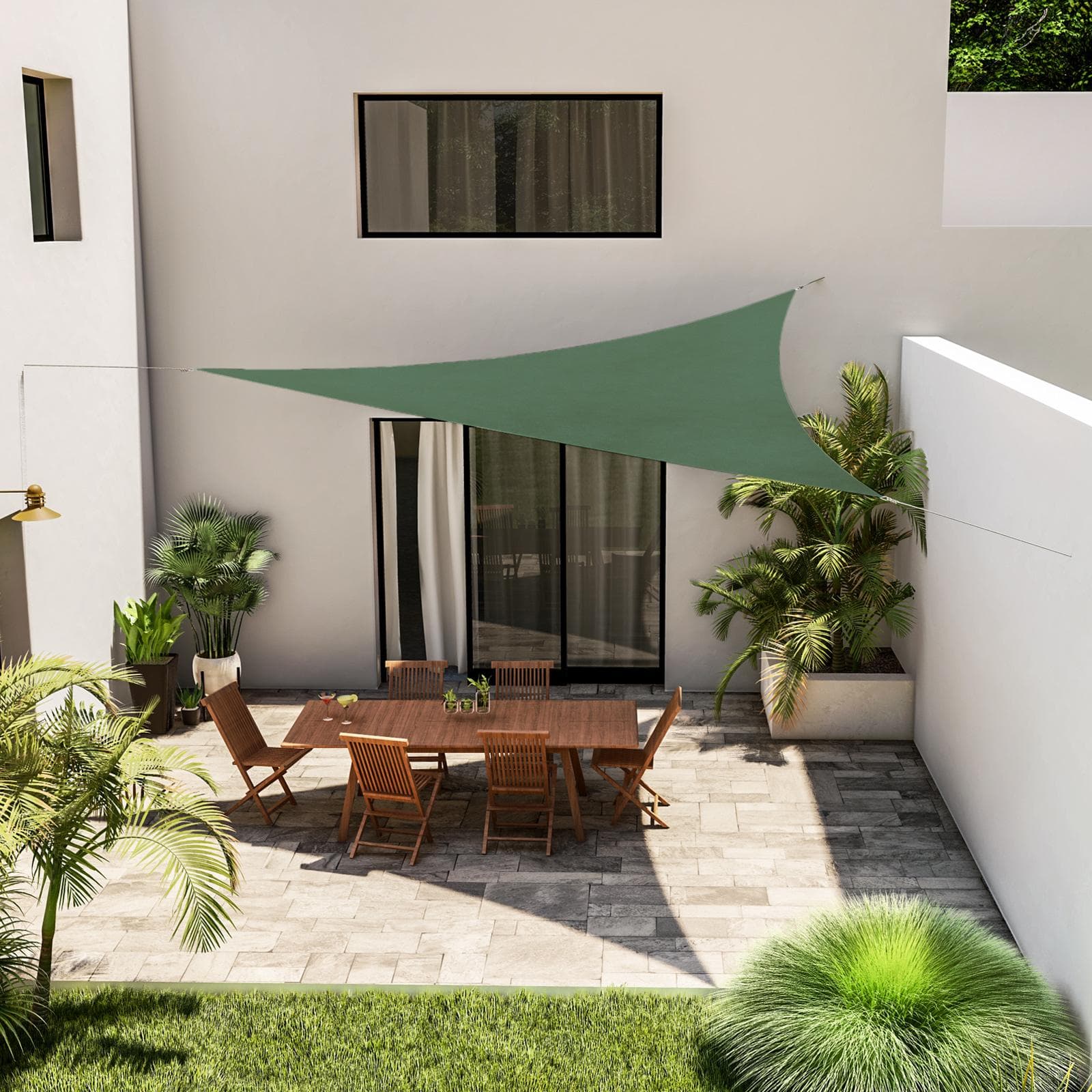 Vela da giardino triangolare 5x5x5 m in poliestere idrorepellente verde 180 gr - Solaris