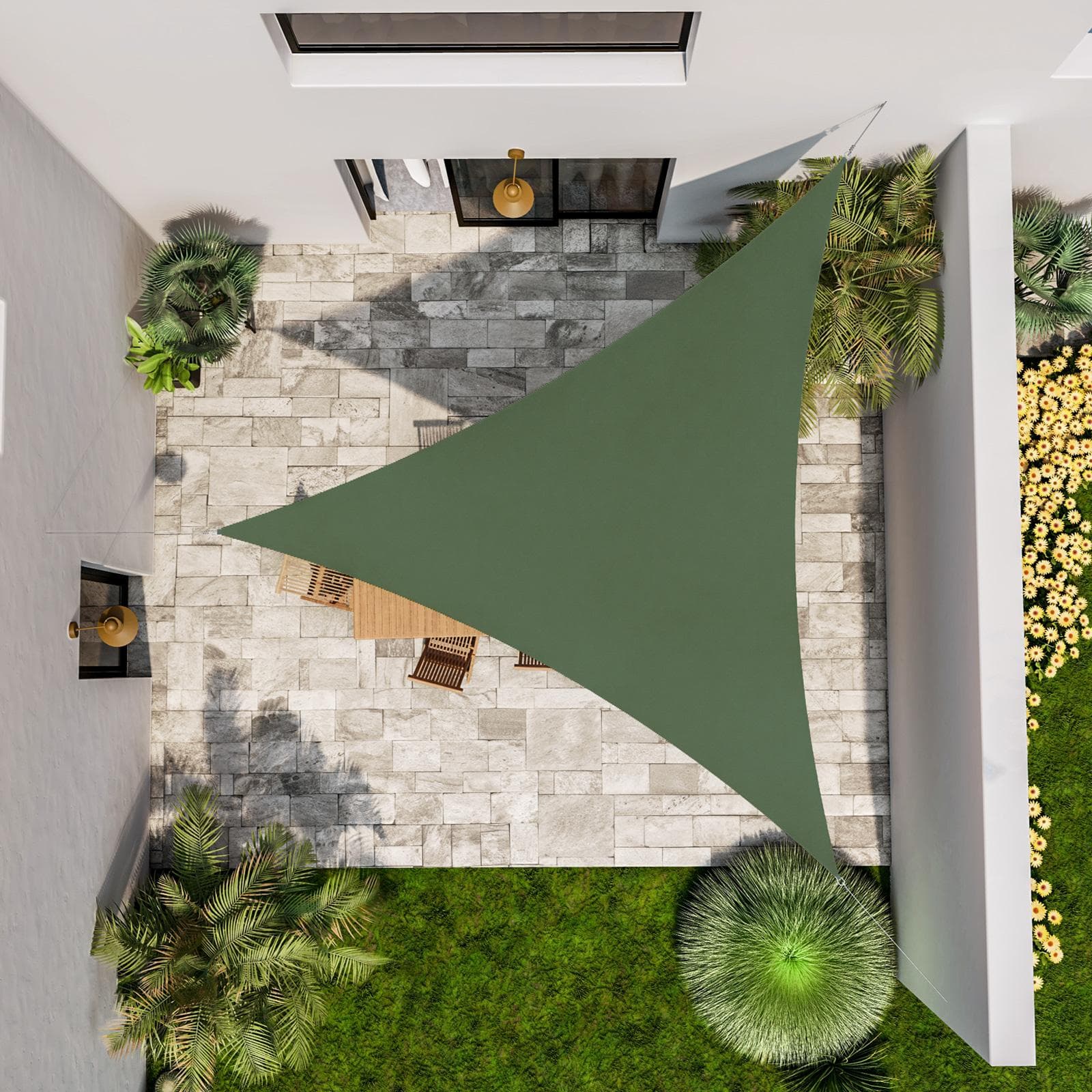 Vela da giardino triangolare 5x5x5 m in poliestere idrorepellente verde 180 gr - Solaris