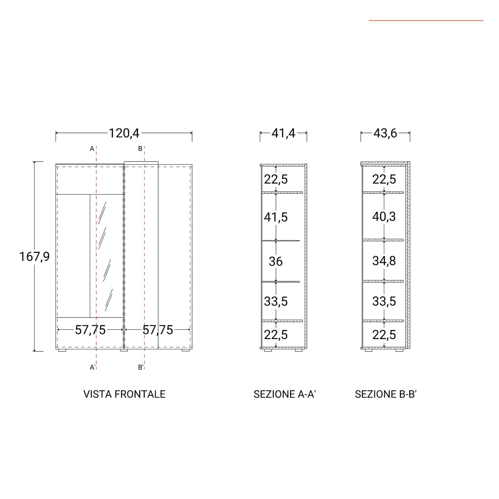Vetrina 121 cm con due ante bianco lucido e e rovere cadiz - Kendra