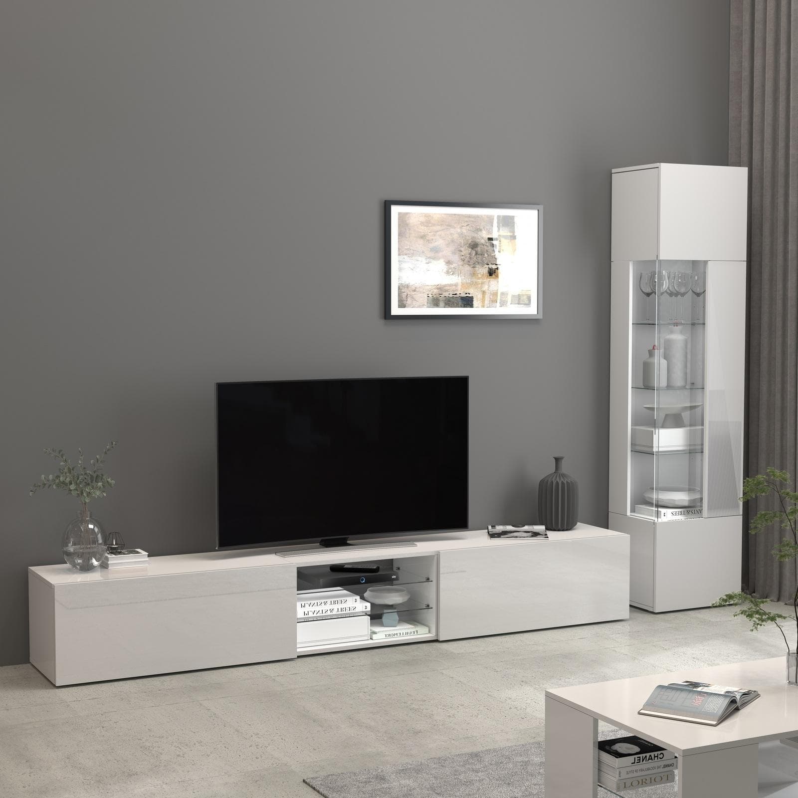 Vetrina 45x190h cm bianco lucido con 1 anta e 5 ripiani- Carim