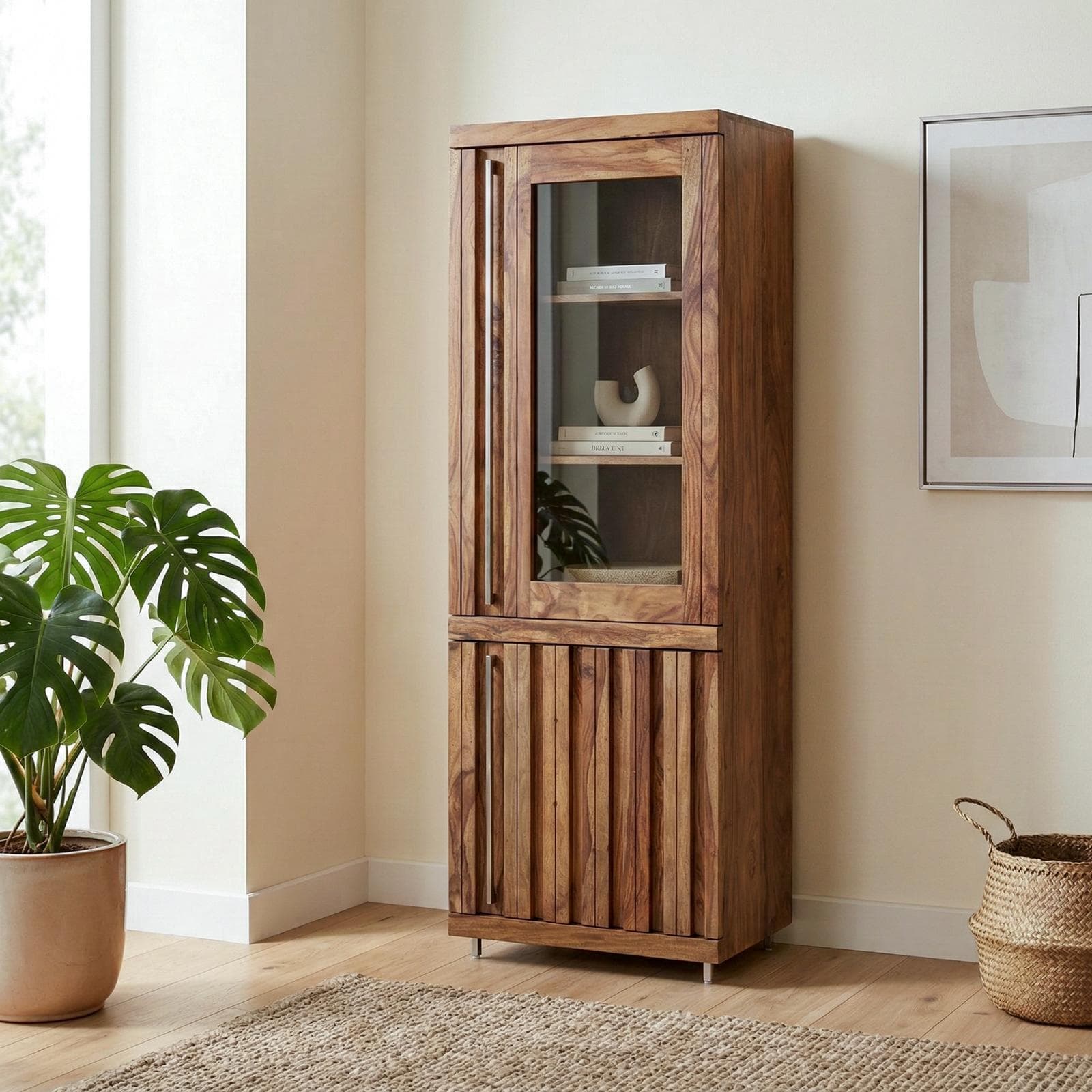 Vetrina 60x180h cm in legno - Freia Sheesham