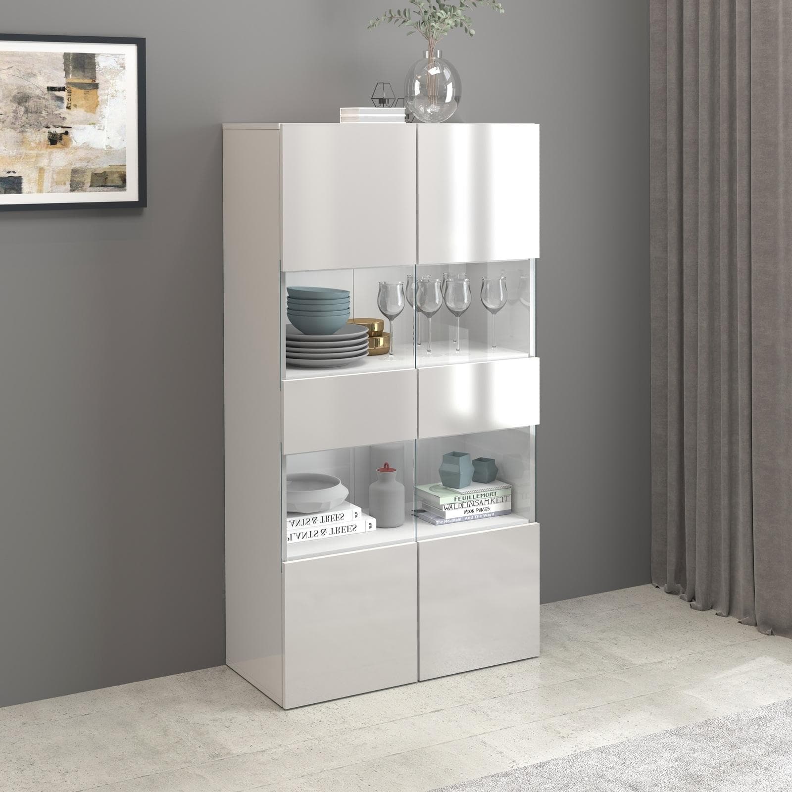 Vetrina 80x160h cm bianco lucido con 2 ante e 4 ripiani- Carim