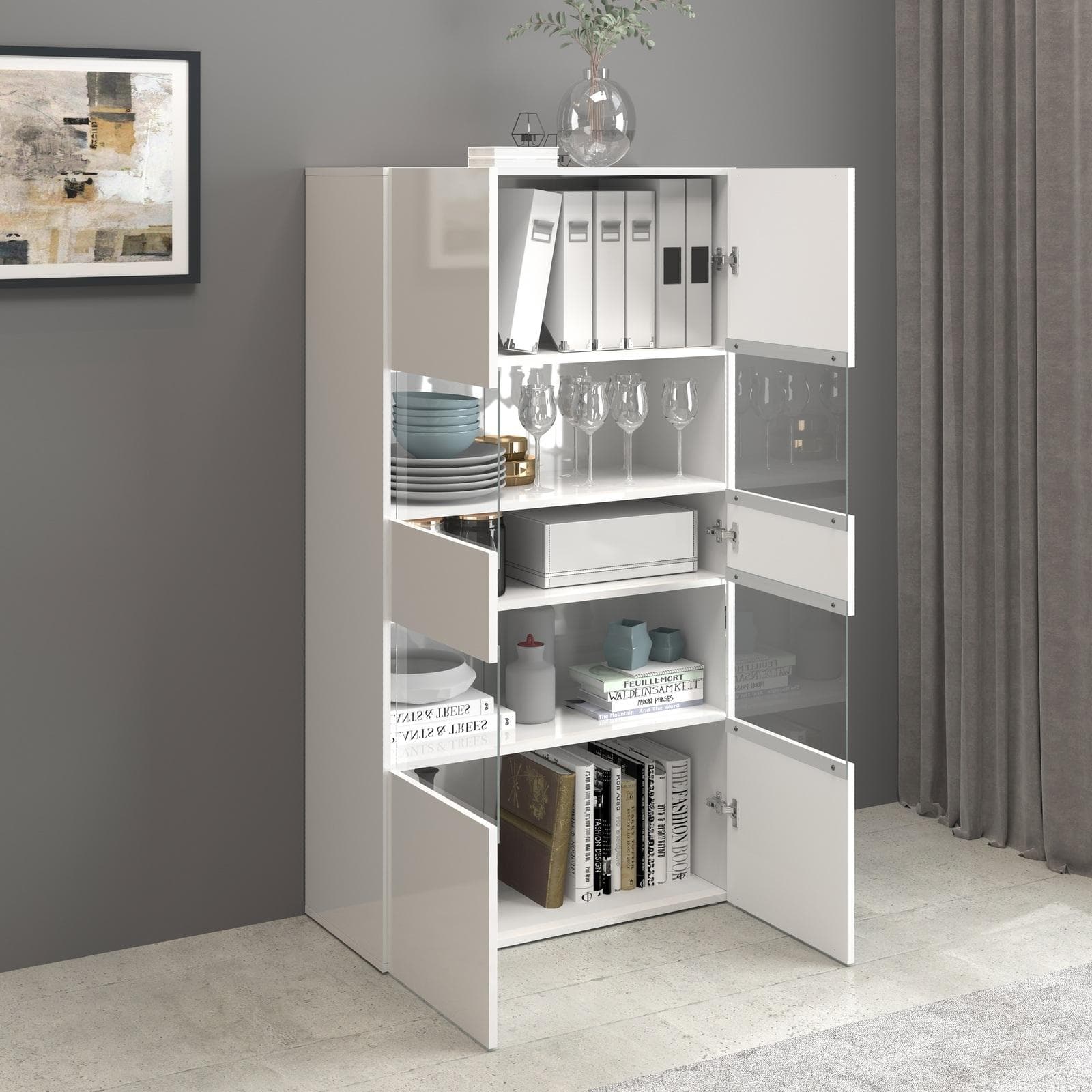 Vetrina 80x160h cm bianco lucido con 2 ante e 4 ripiani- Carim