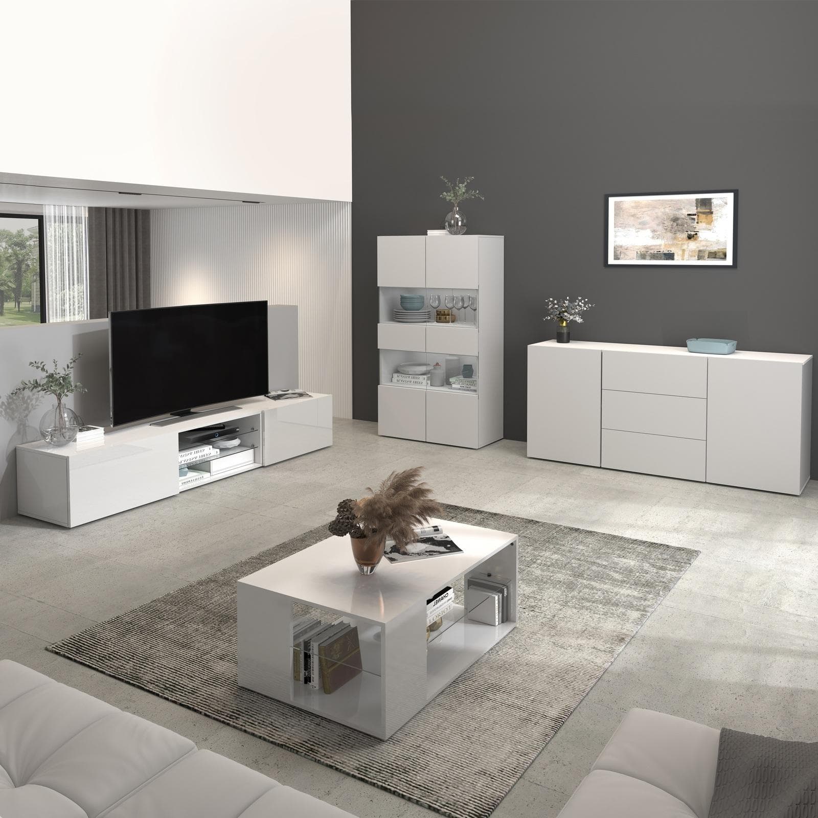 Vetrina 80x160h cm bianco lucido con 2 ante e 4 ripiani- Carim