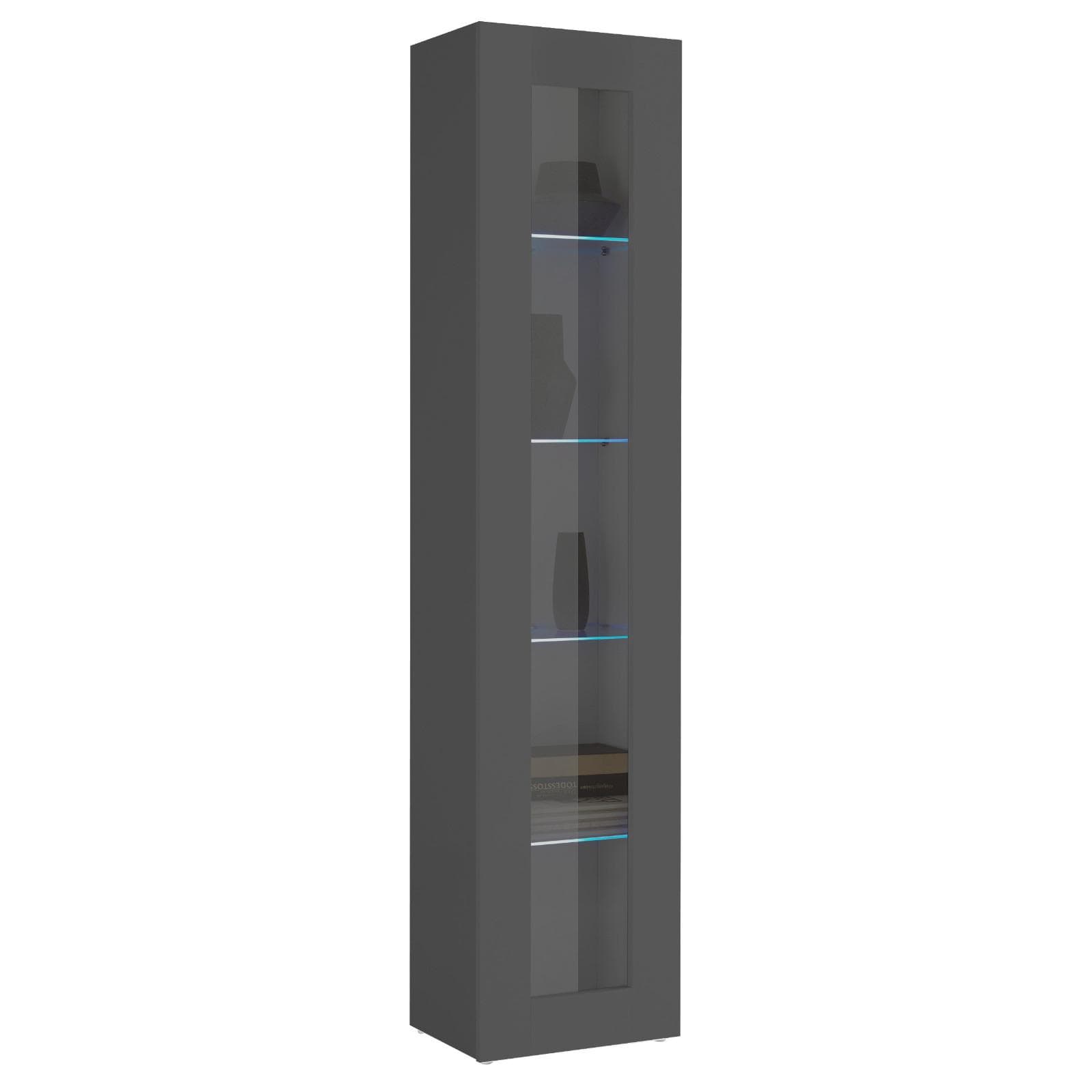 Vetrina sospesa o da terra 40x180h cm antracite opaco con anta reversibile e ripiani in vetro - Kayros