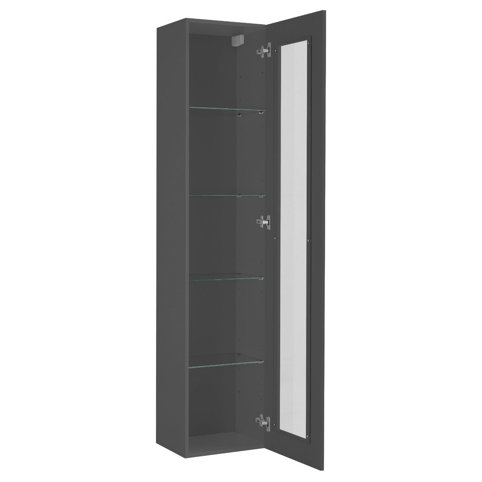 Vetrina sospesa o da terra 40x180h cm antracite opaco con anta reversibile e ripiani in vetro - Kayros