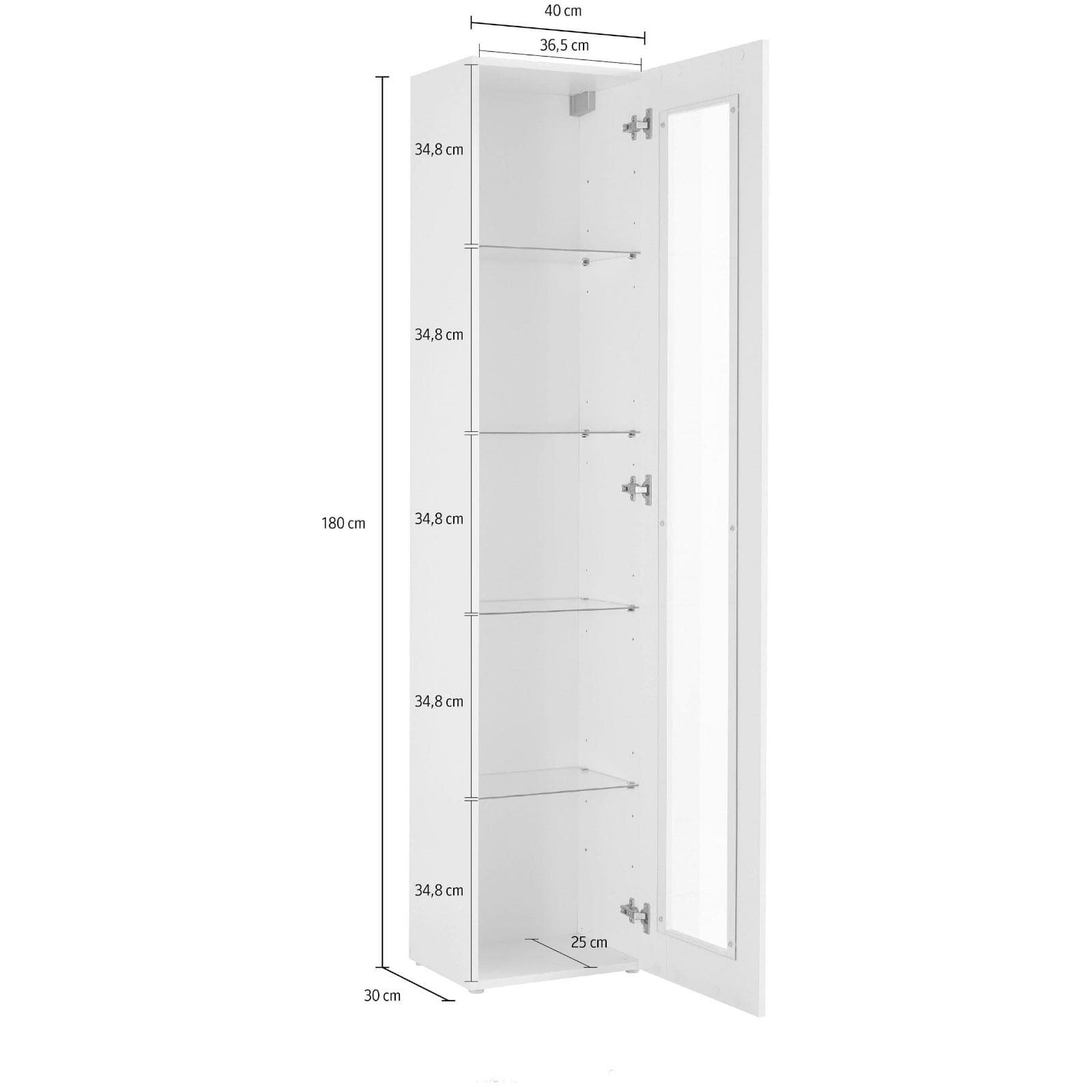 Vetrina sospesa o da terra 40x180h cm antracite opaco con anta reversibile e ripiani in vetro - Kayros