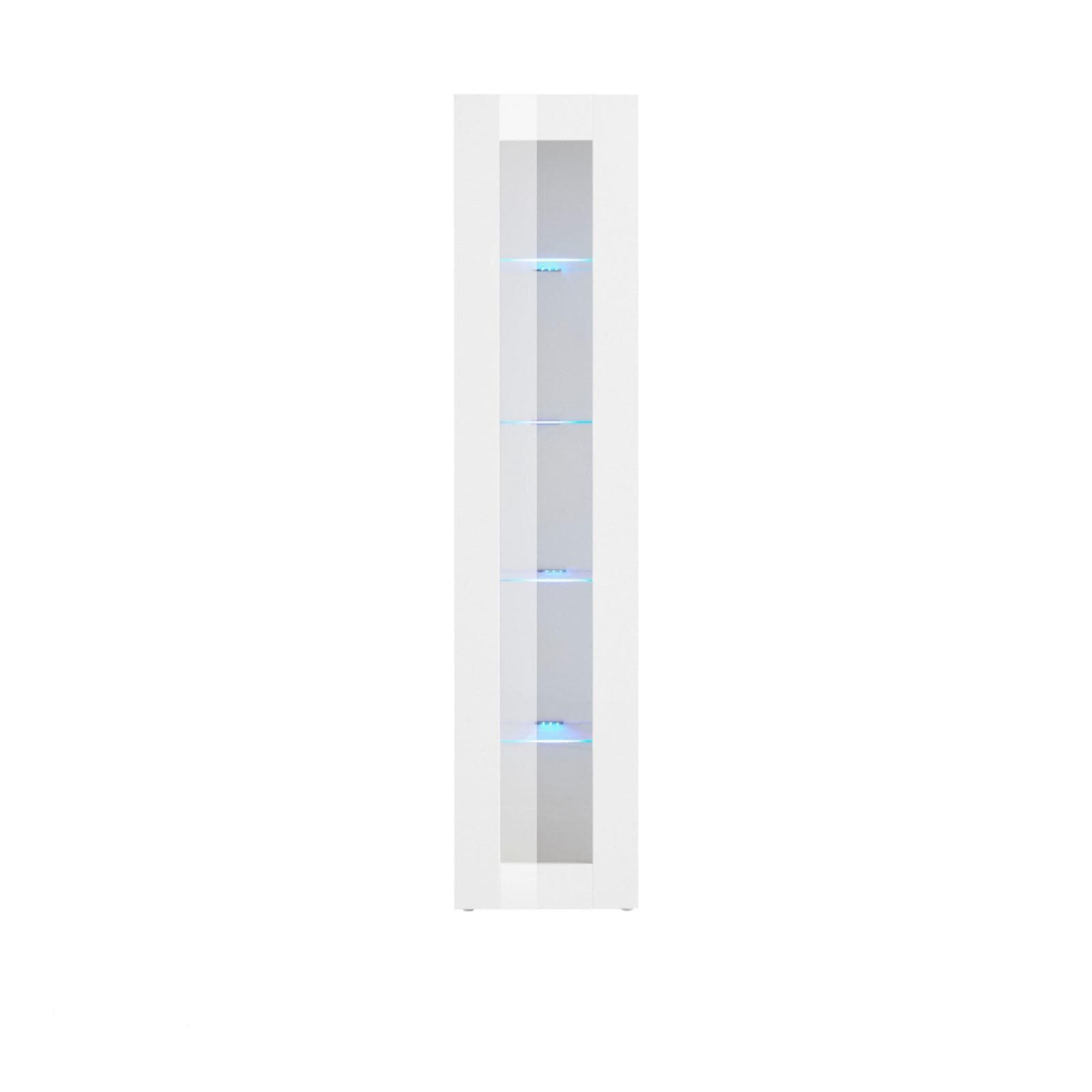 Vetrina sospesa o da terra 40x180h cm bianco lucido con anta reversibile e ripiani in vetro - Kayros